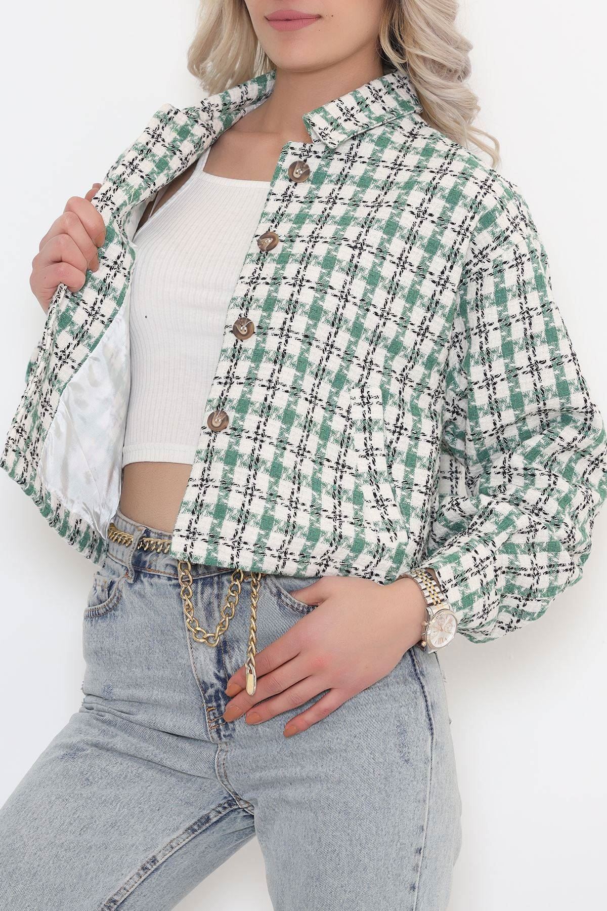 Kare Desenli Ceket Yeşil - 508.1367.
