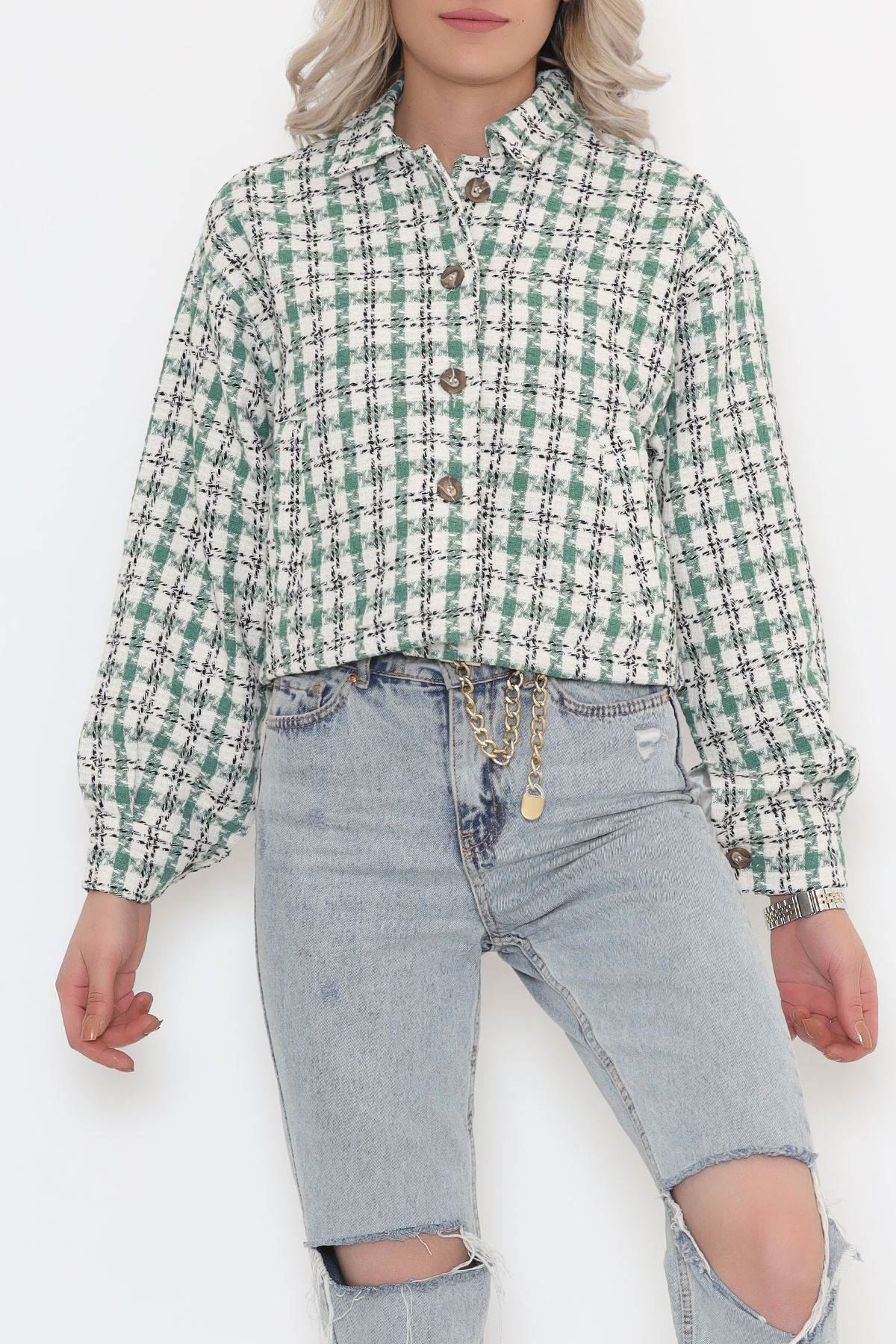 Kare Desenli Ceket Yeşil - 508.1367.