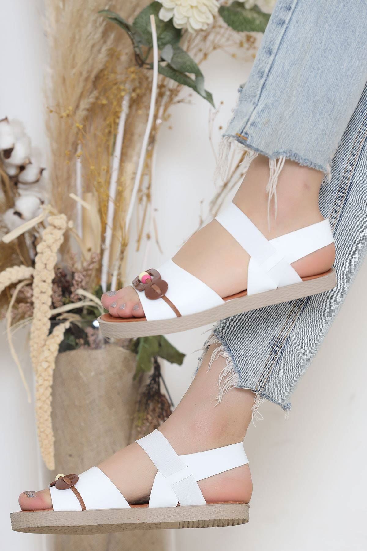 Boncuklu Sandalet Beyaz - 11412.264.