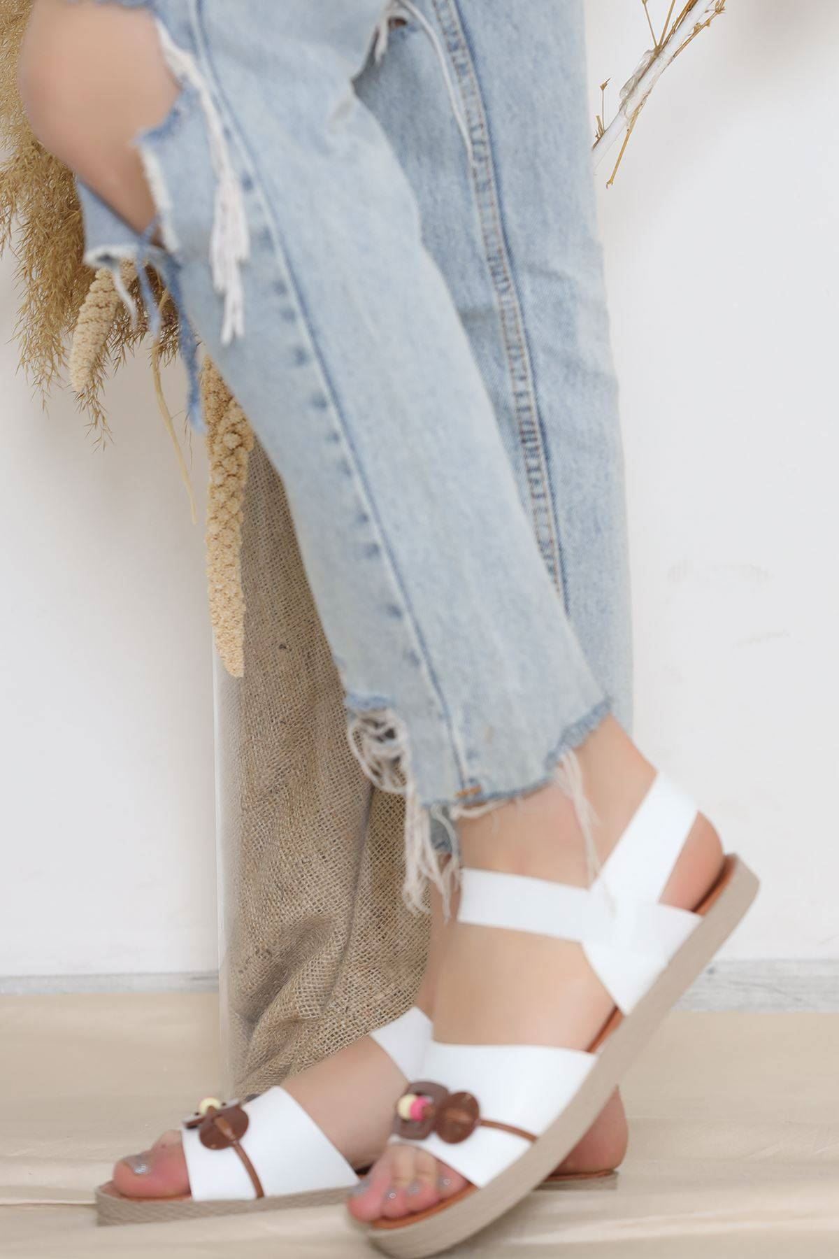 Boncuklu Sandalet Beyaz - 11412.264.