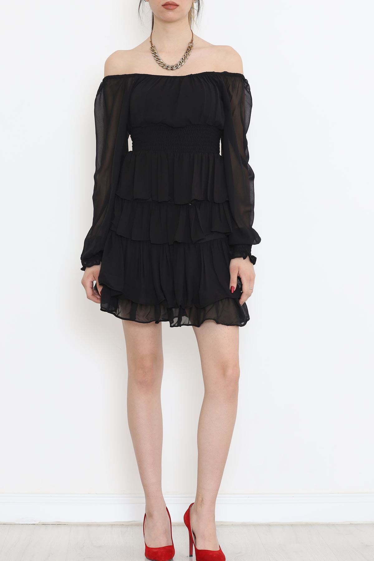 Kat Kat Şifon Elbise Siyah - 17742.1247.