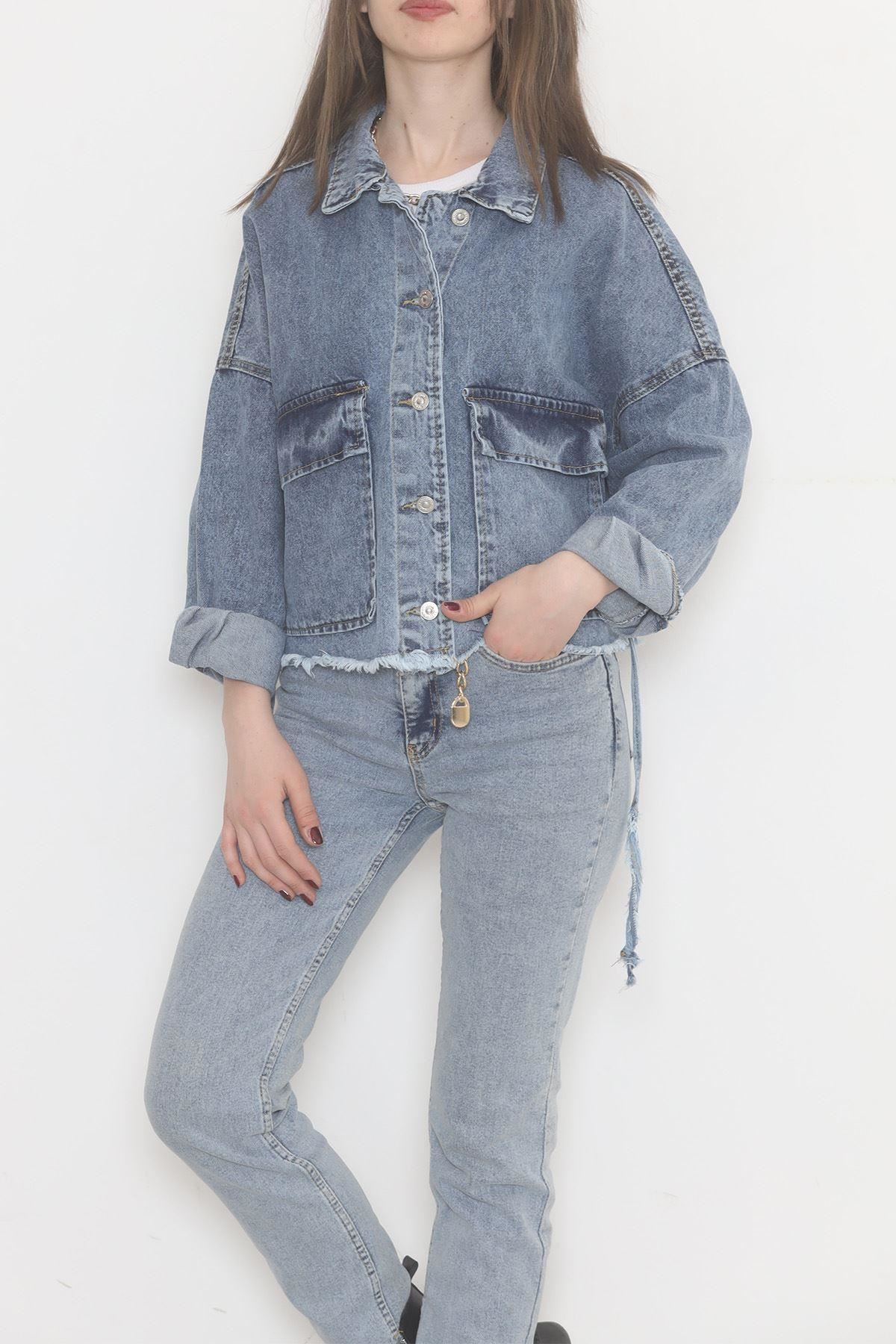 Altı Püsküllü Kot Ceket Buzmavi - 474516.1406.