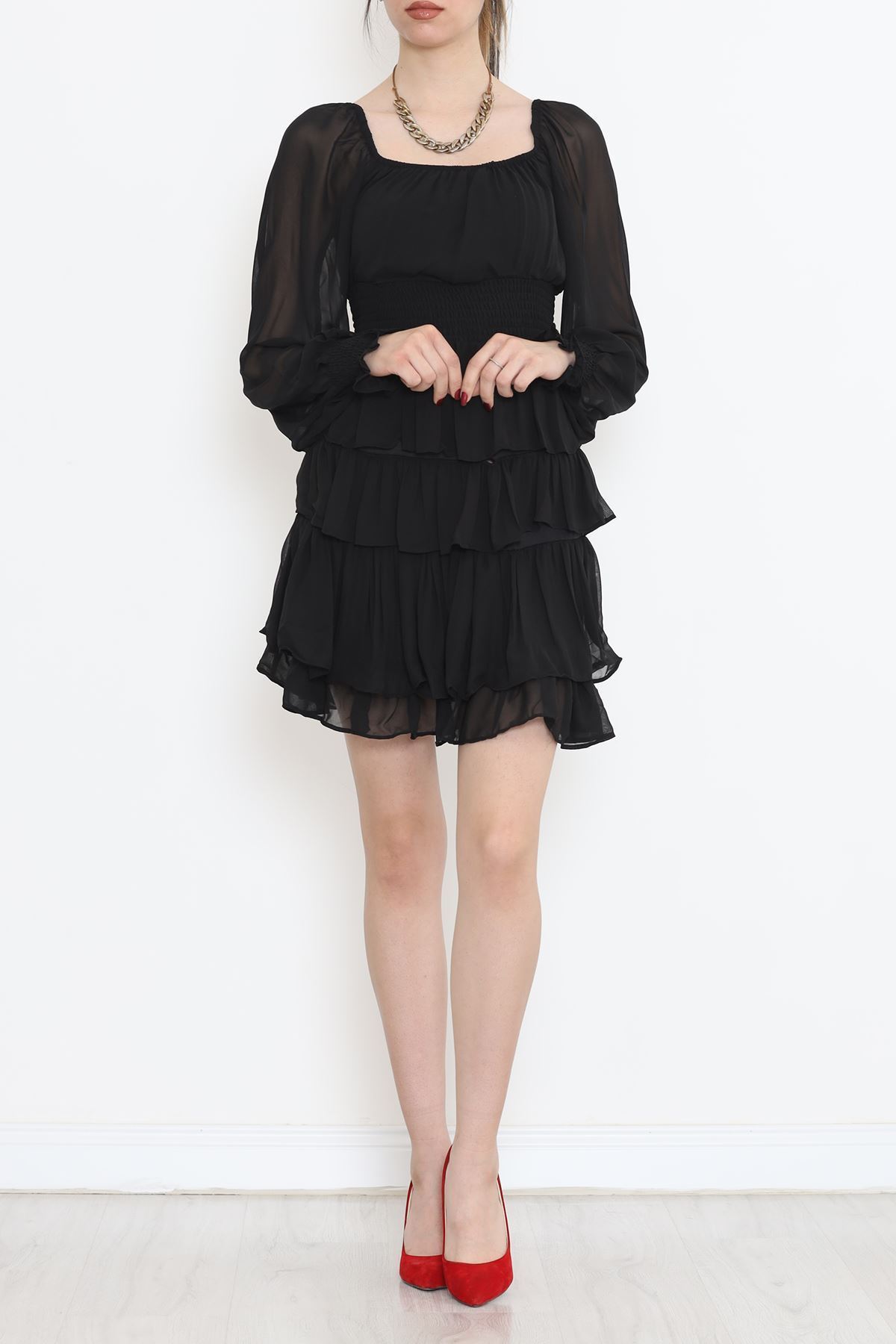 Kat Kat Şifon Elbise Siyah - 17742.1247.