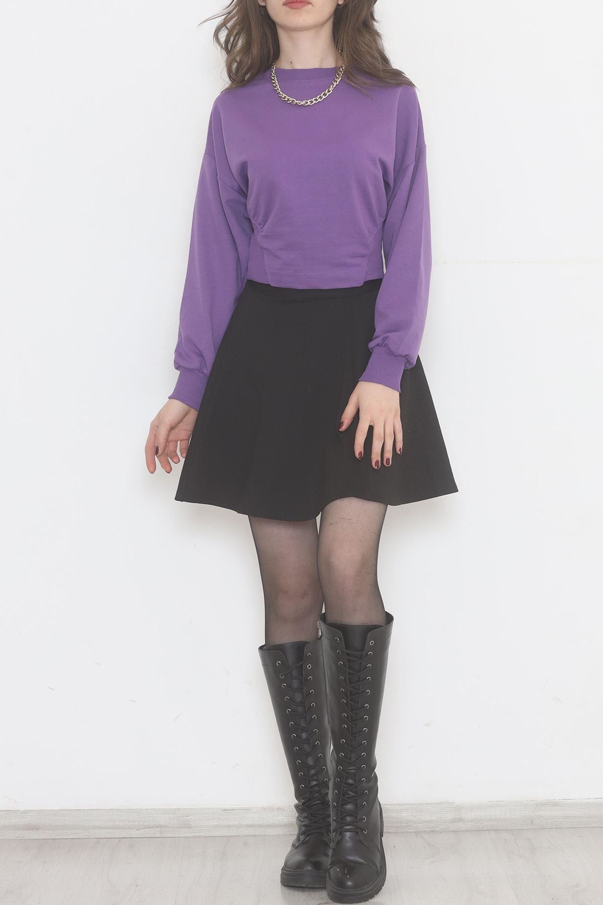 Bisiklet Yaka Crop Sweat Mor - 2508.555.