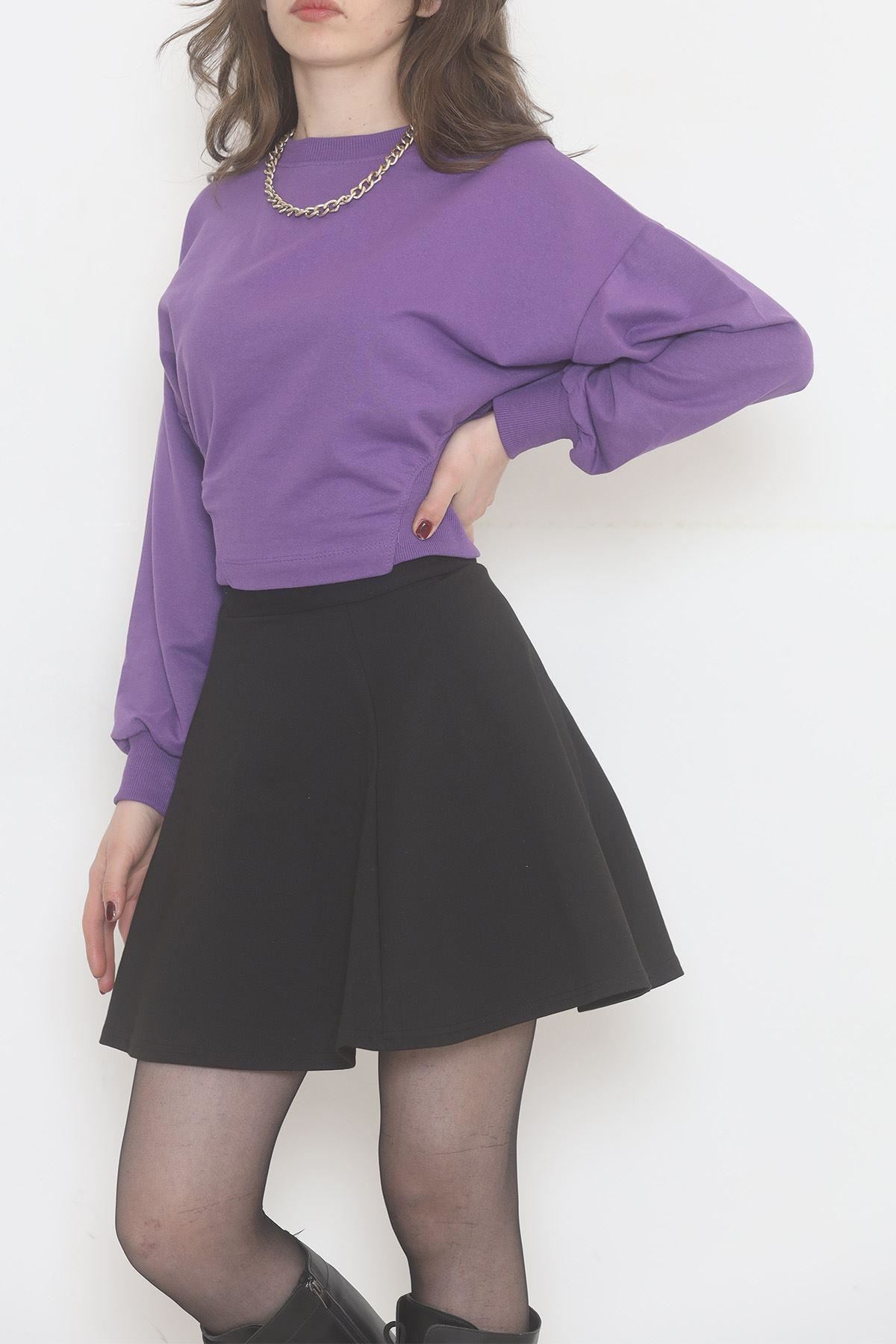 Bisiklet Yaka Crop Sweat Mor - 2508.555.