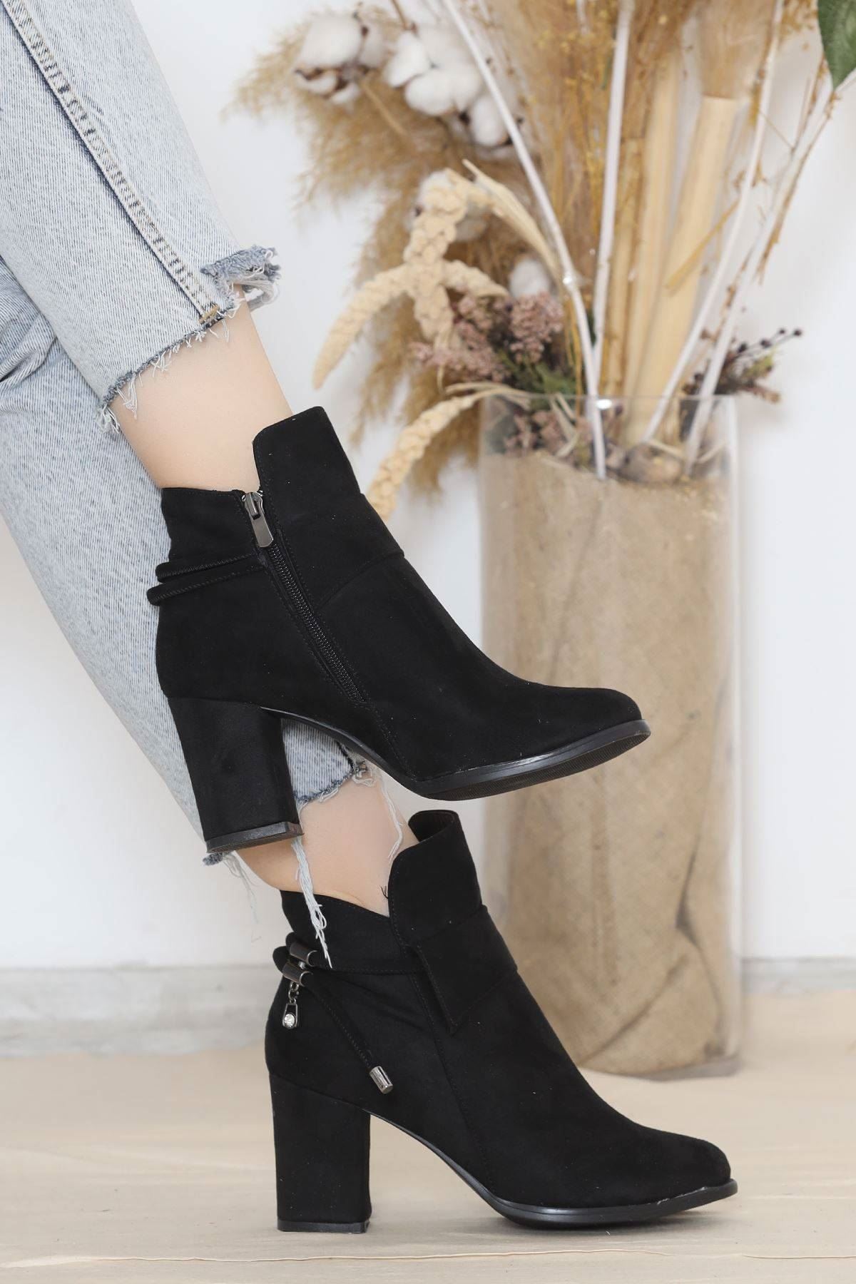 7 Cm Topuklu Bot Süetsiyah - 10034.264.