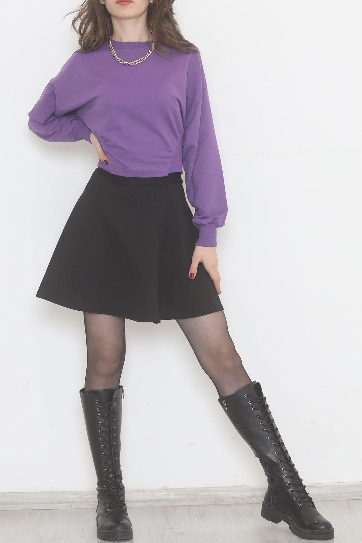 Bisiklet Yaka Crop Sweat Mor - 2508.555.