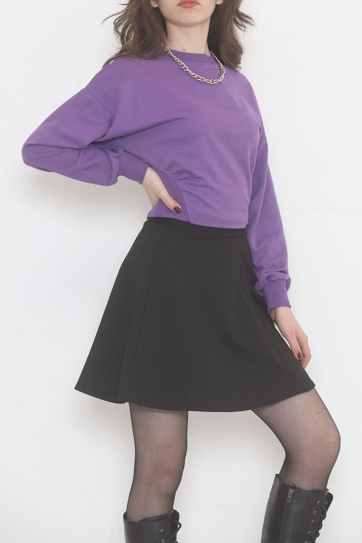 Bisiklet Yaka Crop Sweat Mor - 2508.555.