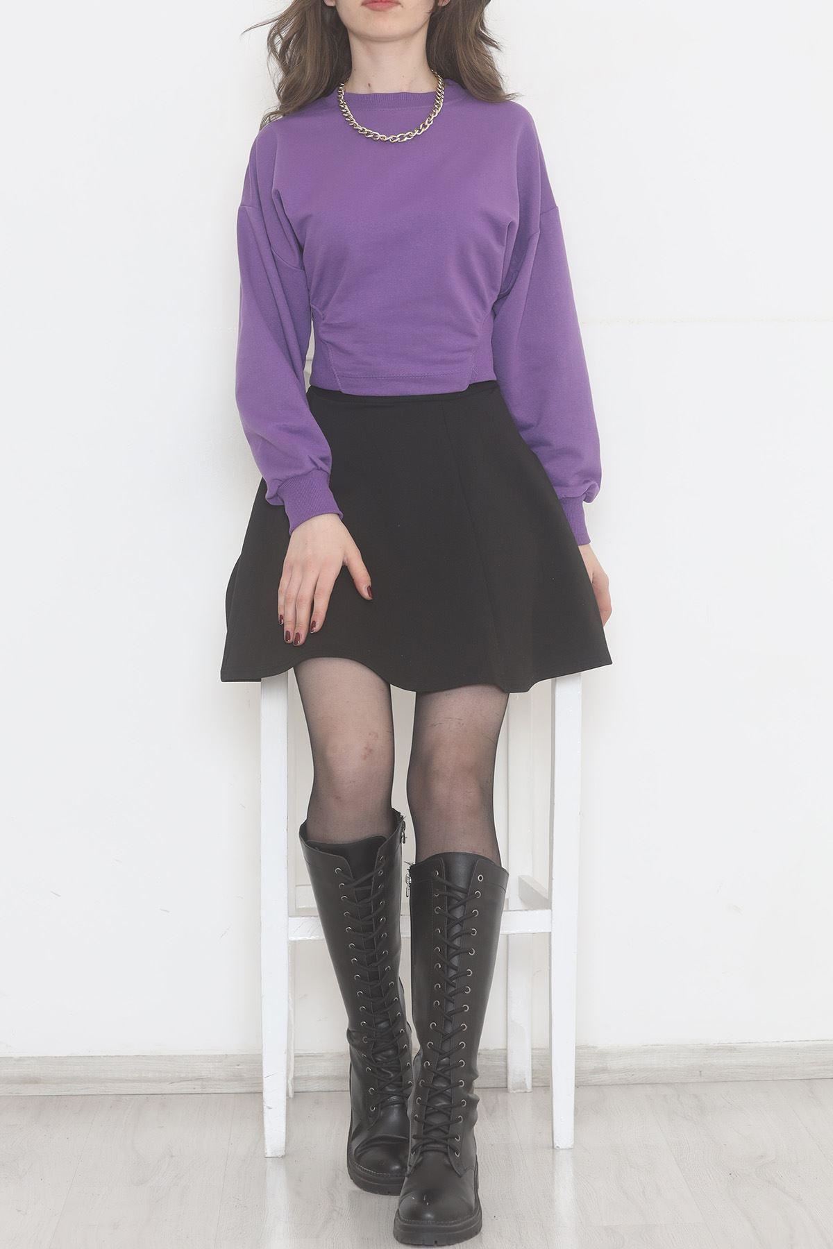 Bisiklet Yaka Crop Sweat Mor - 2508.555.