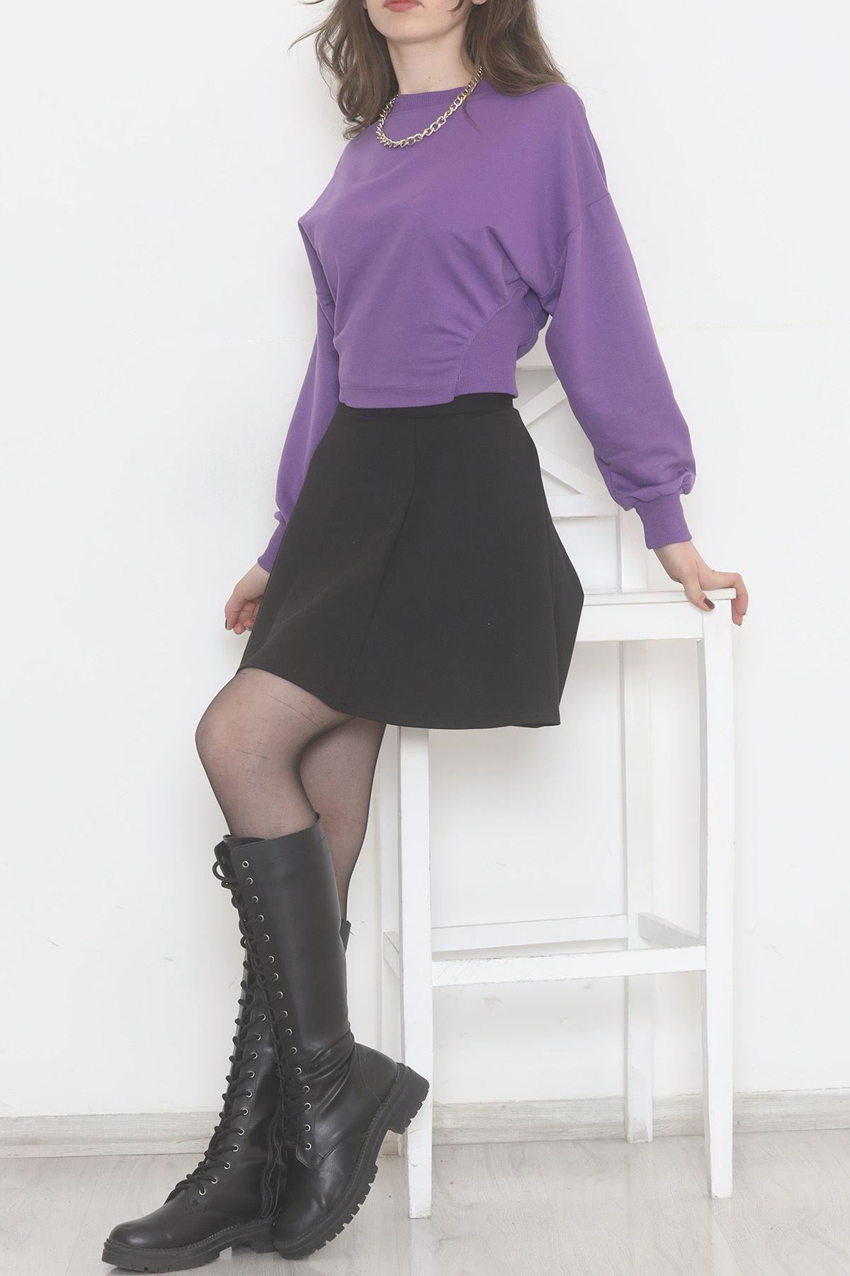 Bisiklet Yaka Crop Sweat Mor - 2508.555.