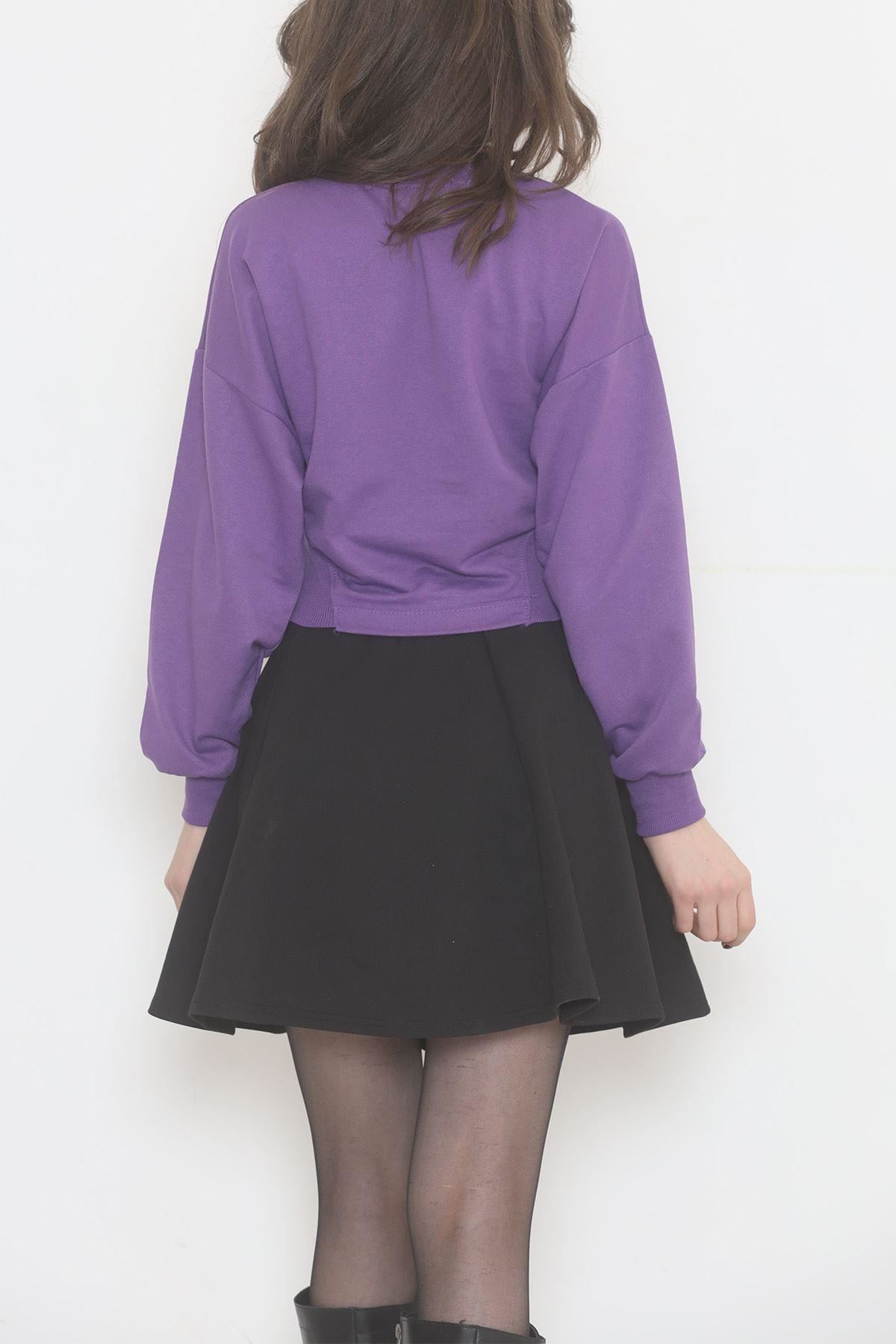 Bisiklet Yaka Crop Sweat Mor - 2508.555.