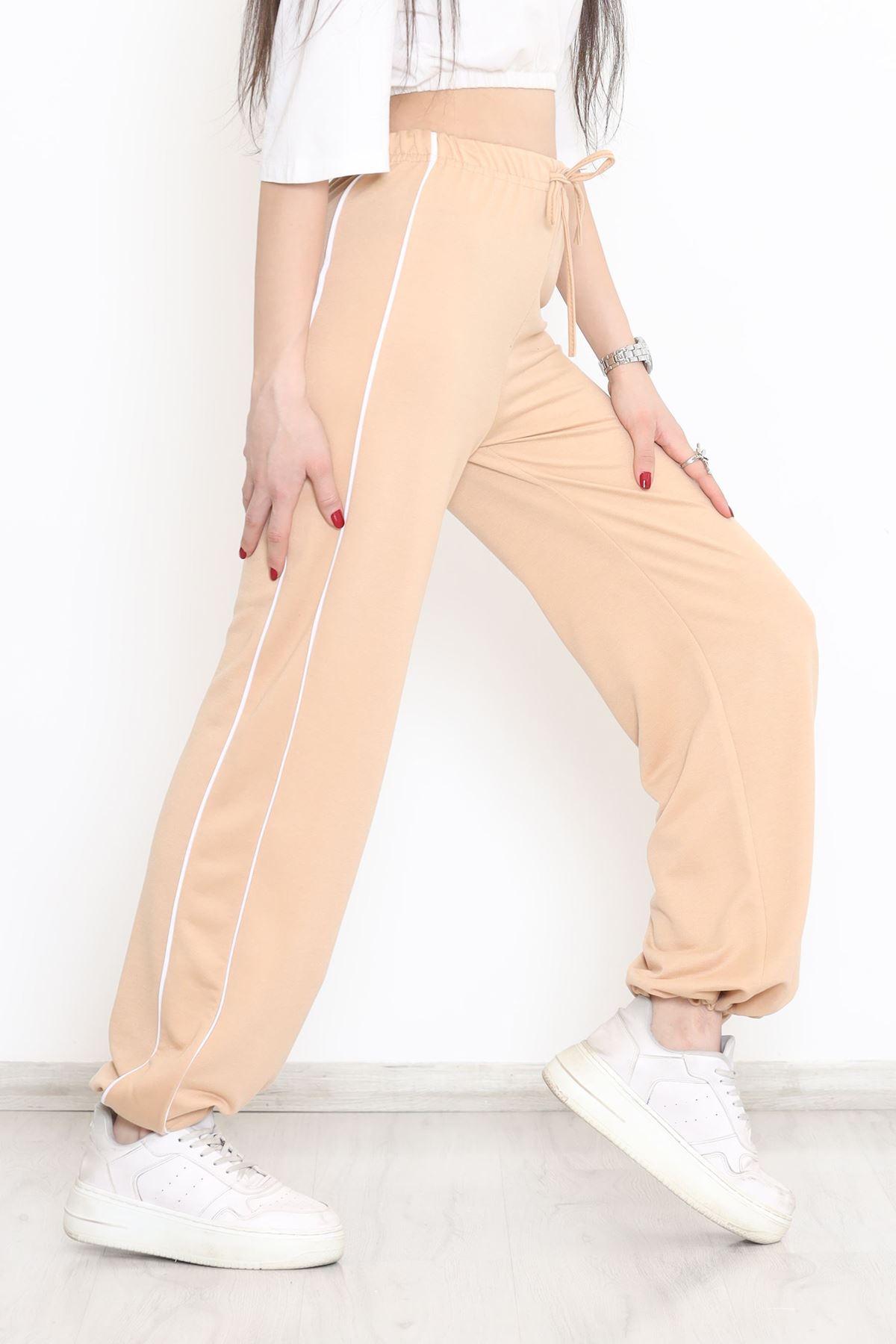 Çift Çizgili Eşofman Altı Bej - 15082.5238.