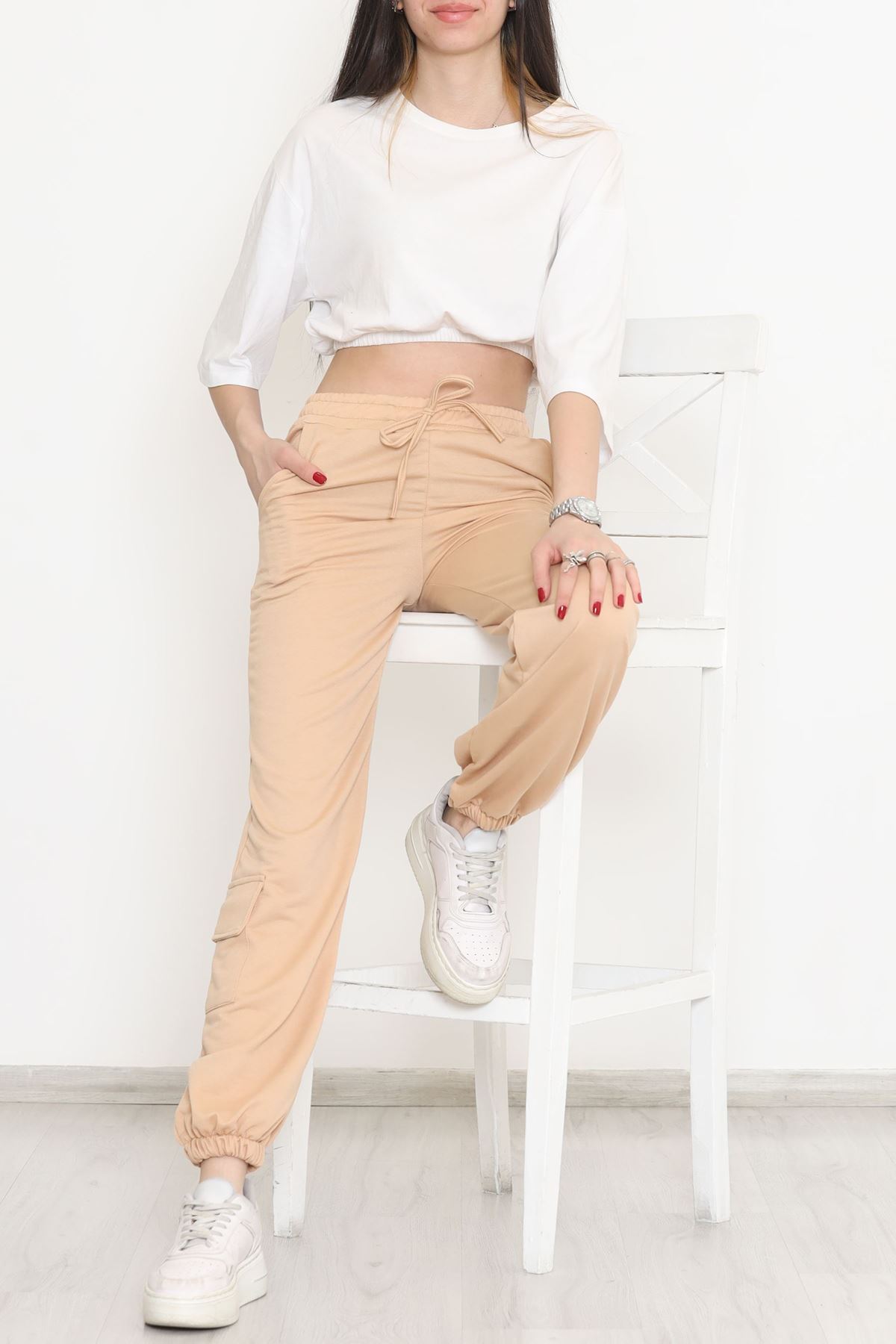 Paça Lastikli Eşofman Altı Bej - 15079.5238.