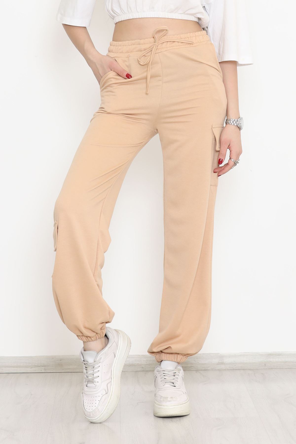 Paça Lastikli Eşofman Altı Bej - 15079.5238.