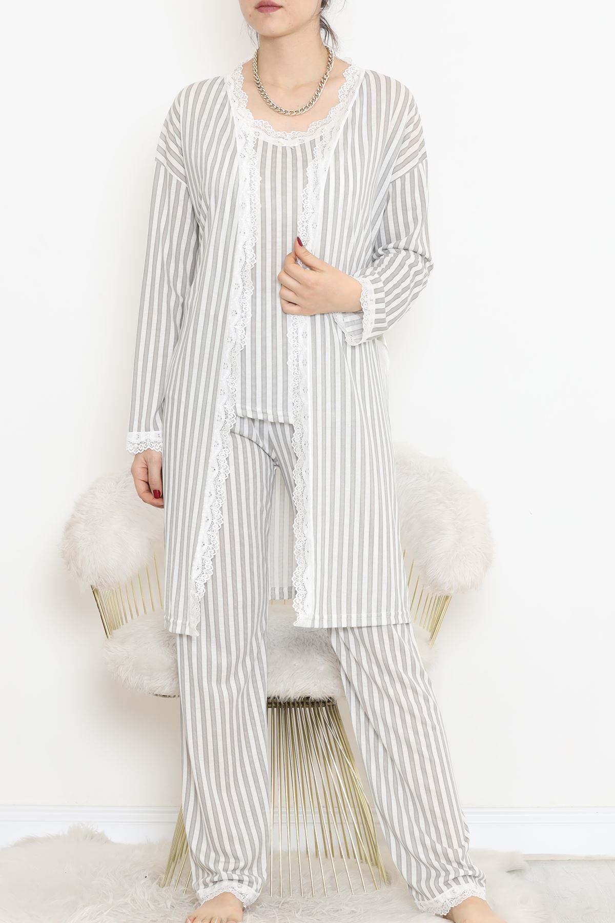 3'Lü Pijama Takımı Fümeçizgili - 19198.1049.