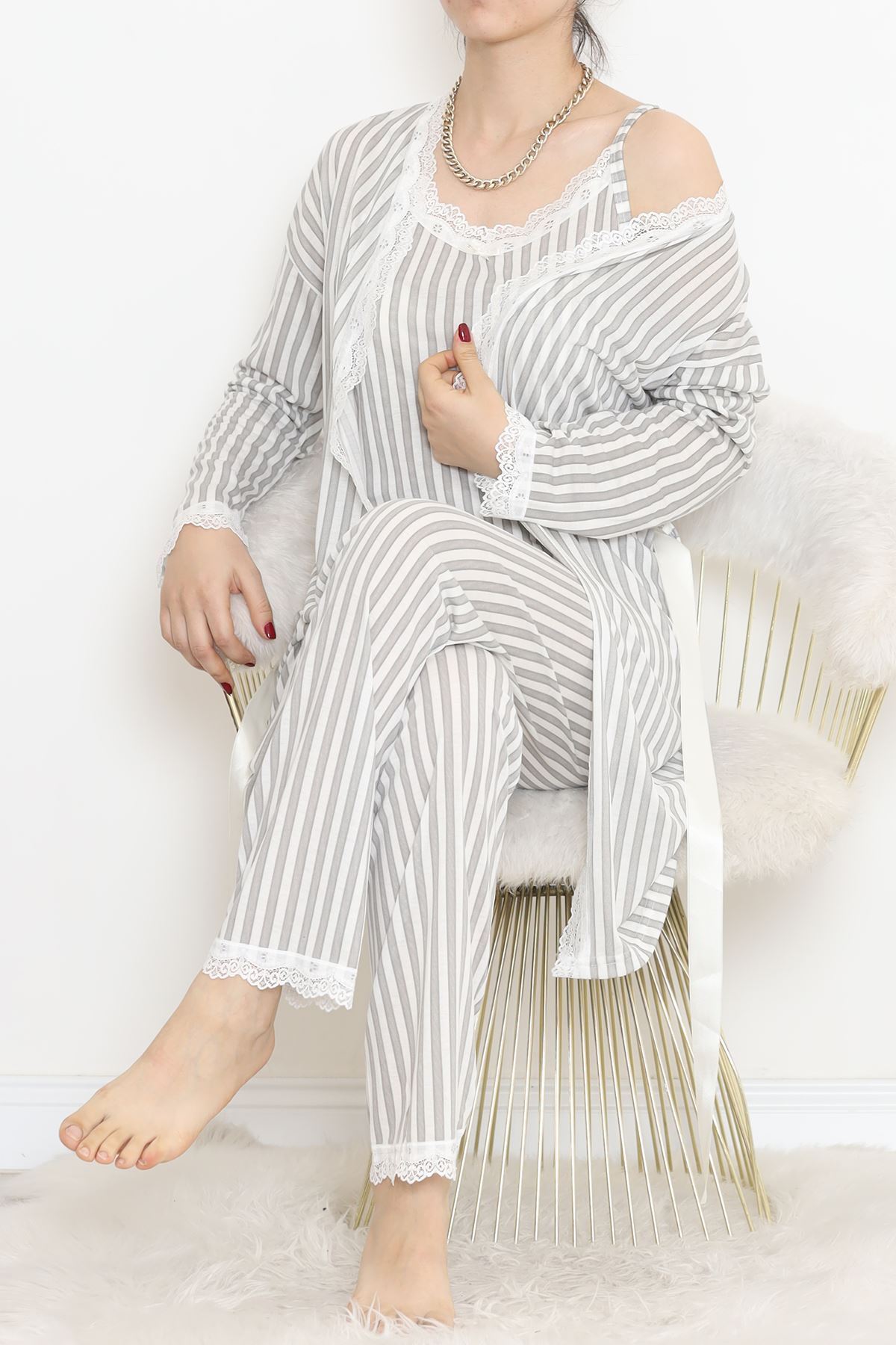 3'Lü Pijama Takımı Fümeçizgili - 19198.1049.