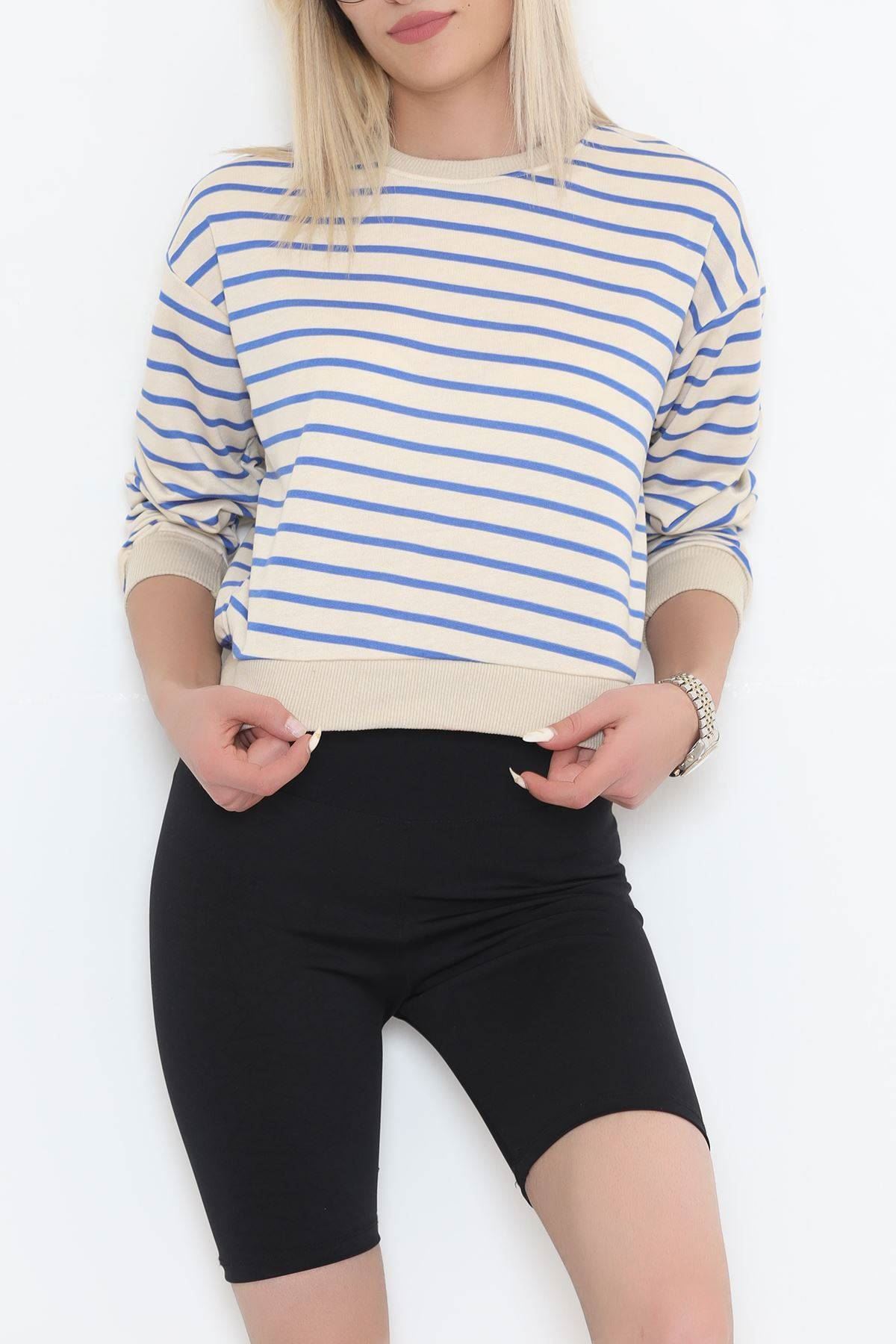 Çizgili Crop Sweat Bejsaks - 11815.1567.