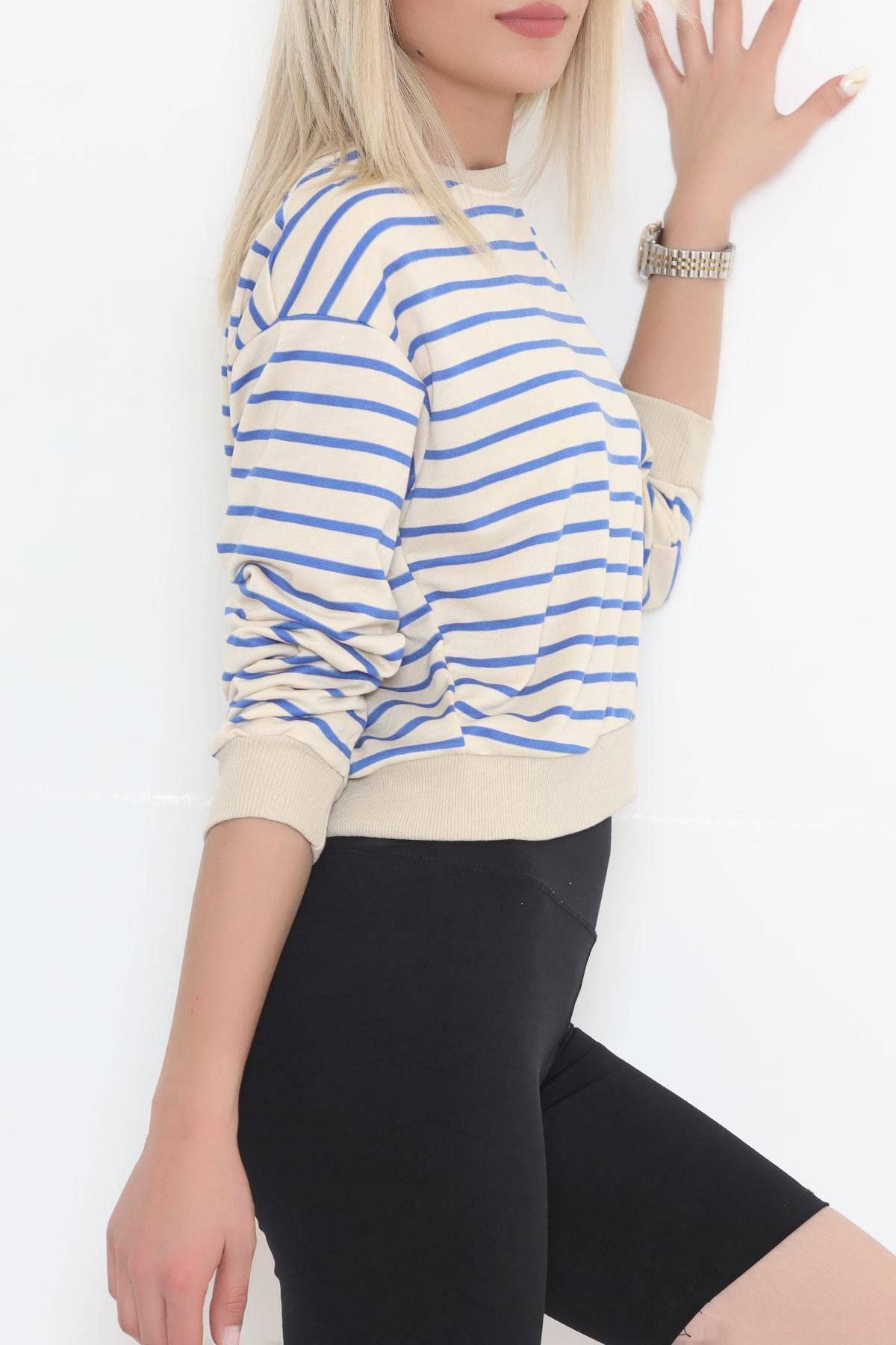 Çizgili Crop Sweat Bejsaks - 11815.1567.