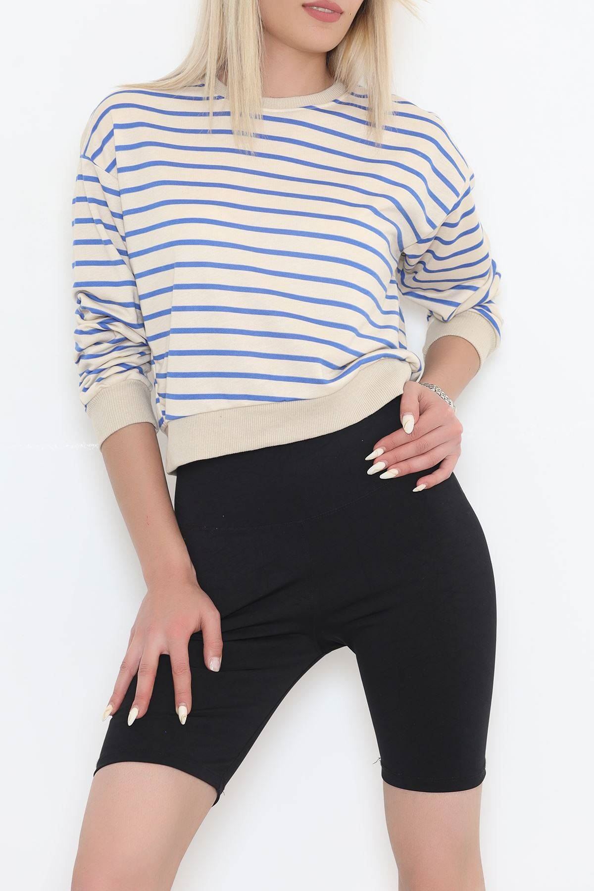 Çizgili Crop Sweat Bejsaks - 11815.1567.