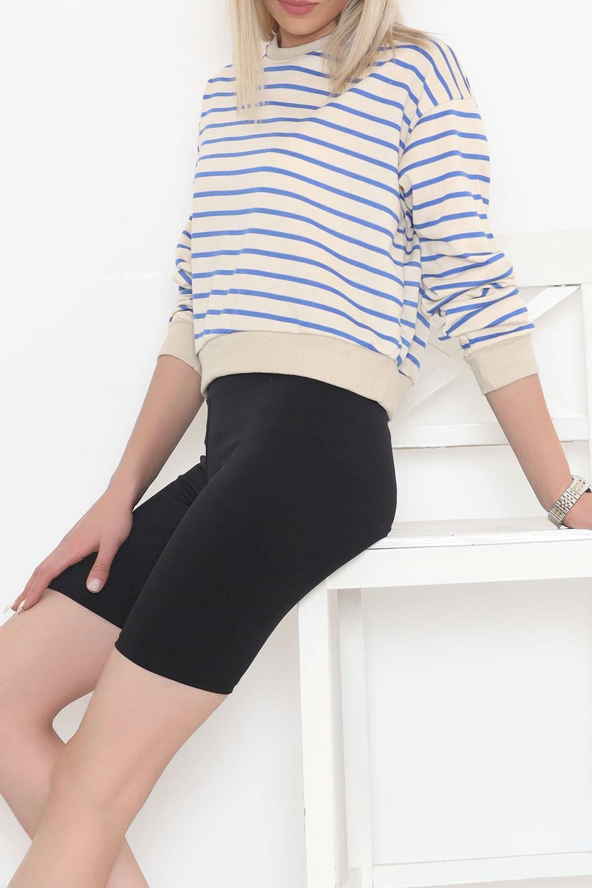 Çizgili Crop Sweat Bejsaks - 11815.1567.