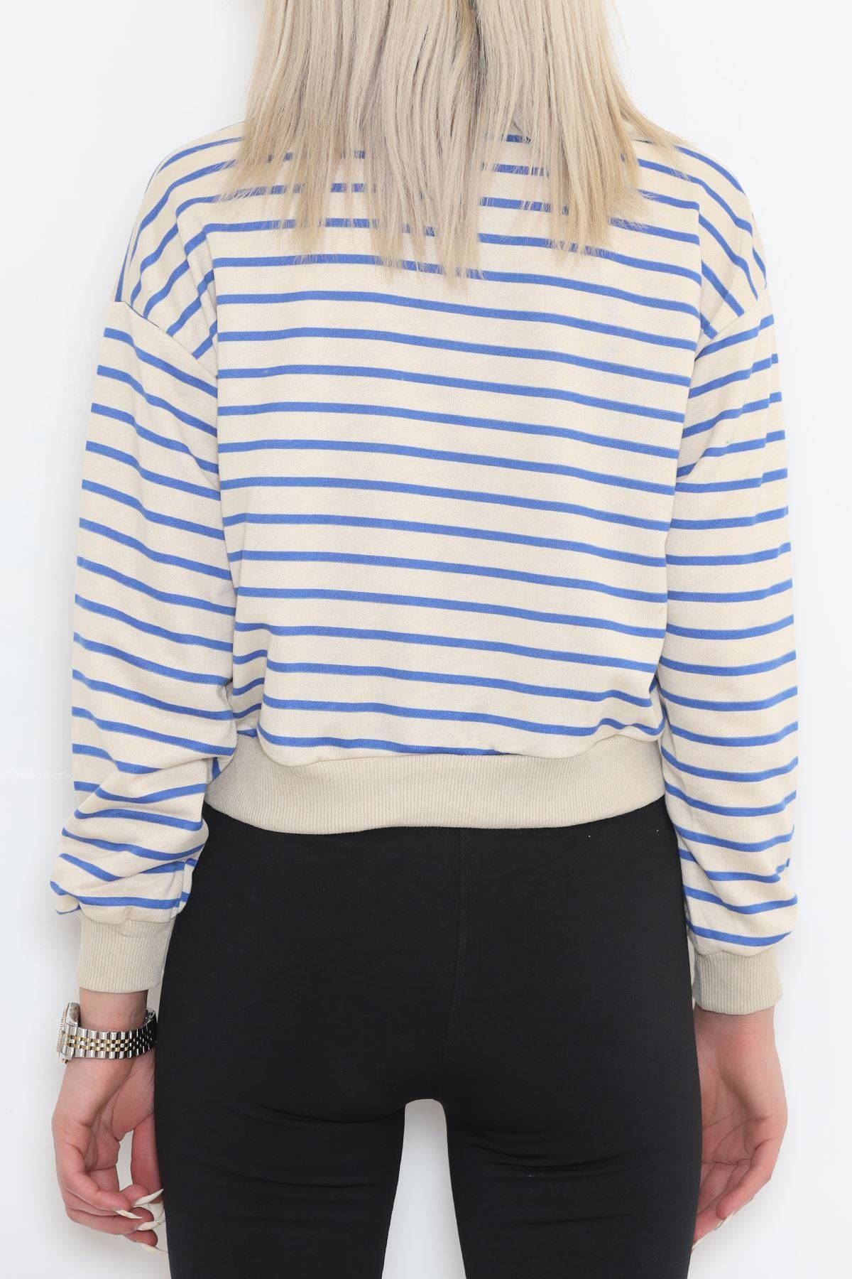 Çizgili Crop Sweat Bejsaks - 11815.1567.