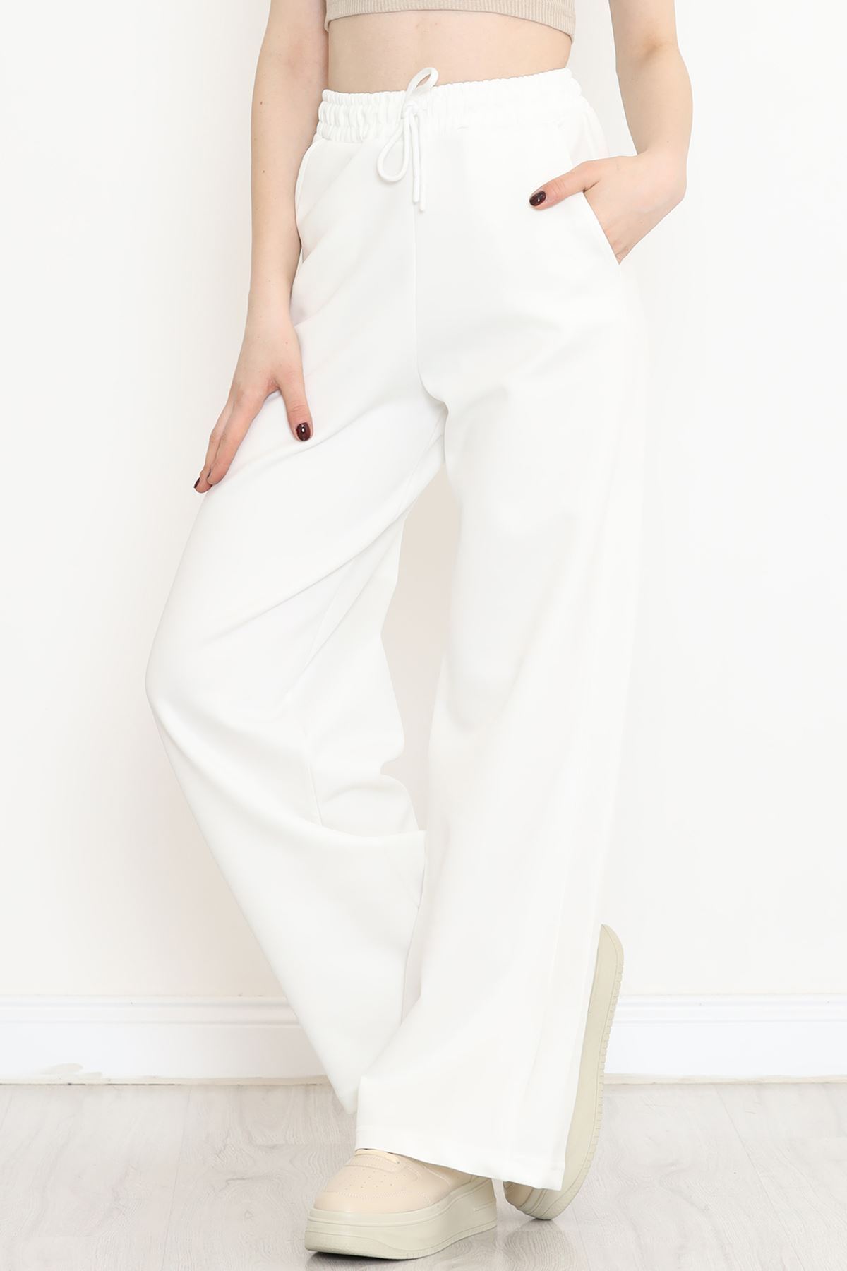 Şardonsuz Palazzo Eşofman Altı Beyaz - 17158.1247.