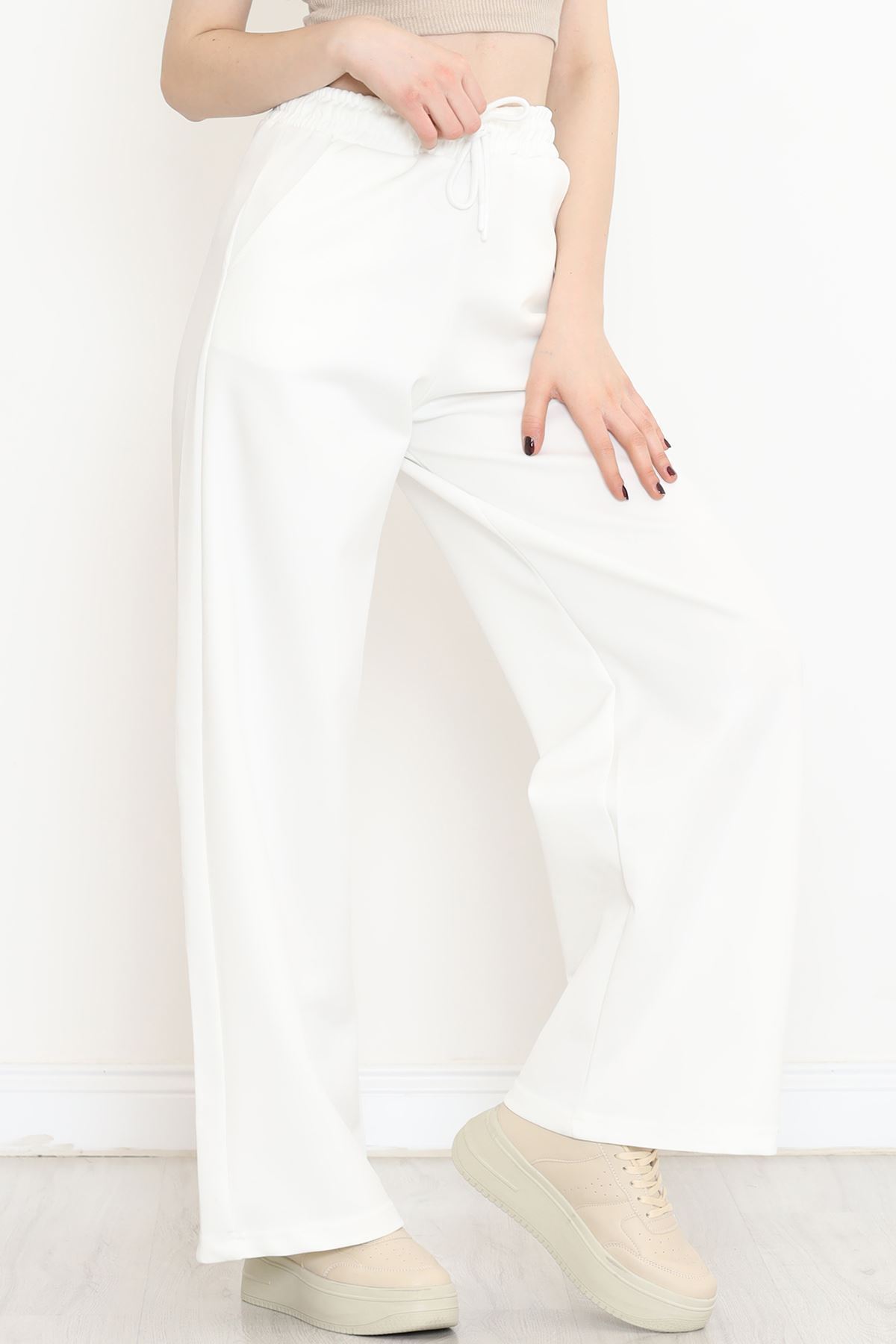 Şardonsuz Palazzo Eşofman Altı Beyaz - 17158.1247.