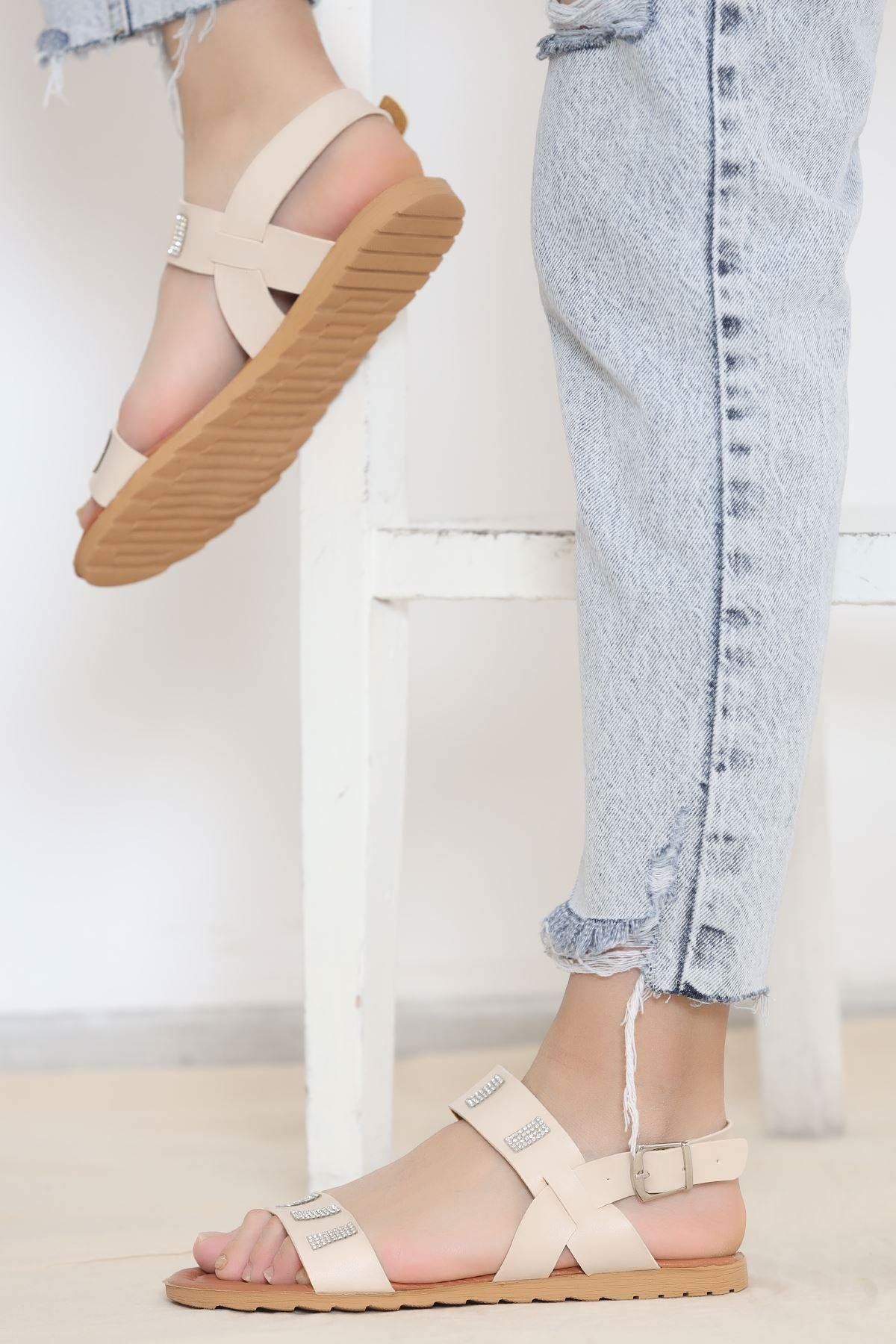 Taşlı Sandalet Krem - 11771.264.