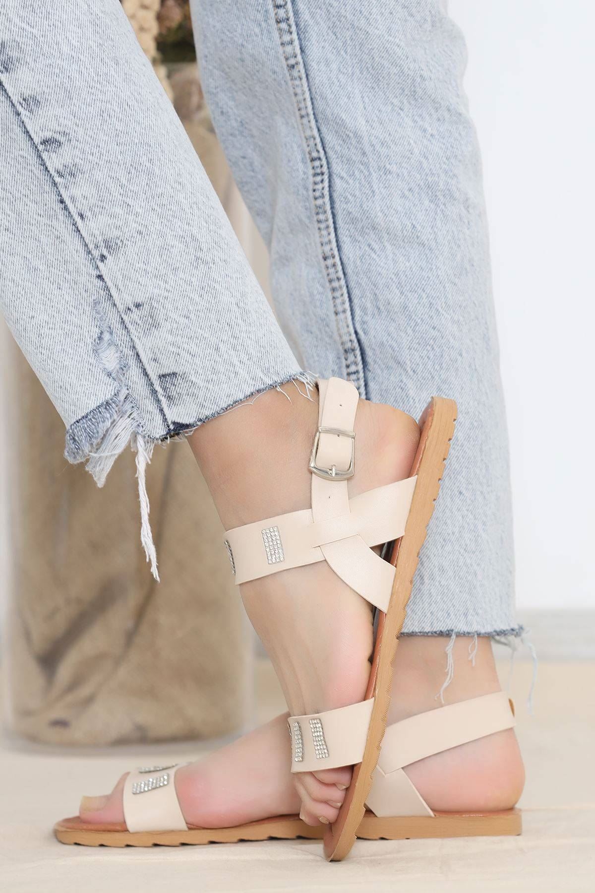 Taşlı Sandalet Krem - 11771.264.
