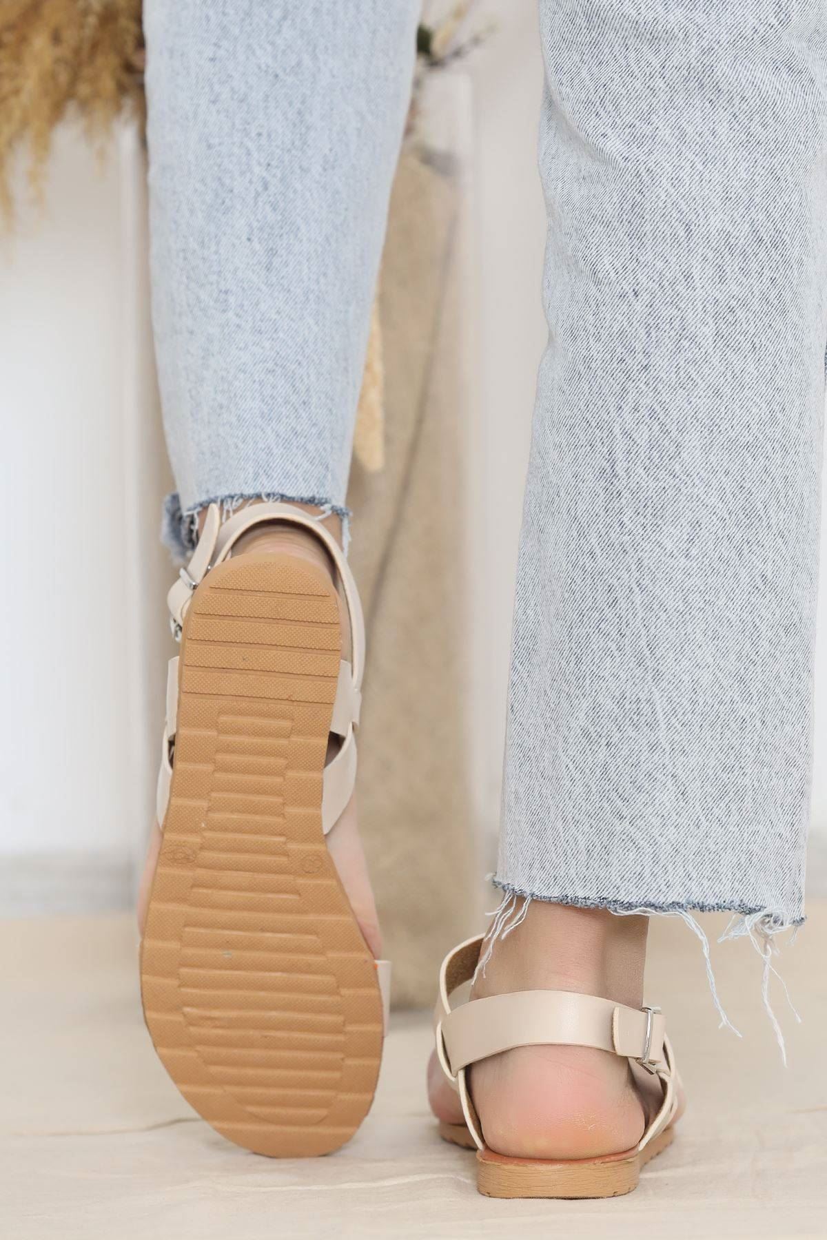 Taşlı Sandalet Krem - 11771.264.