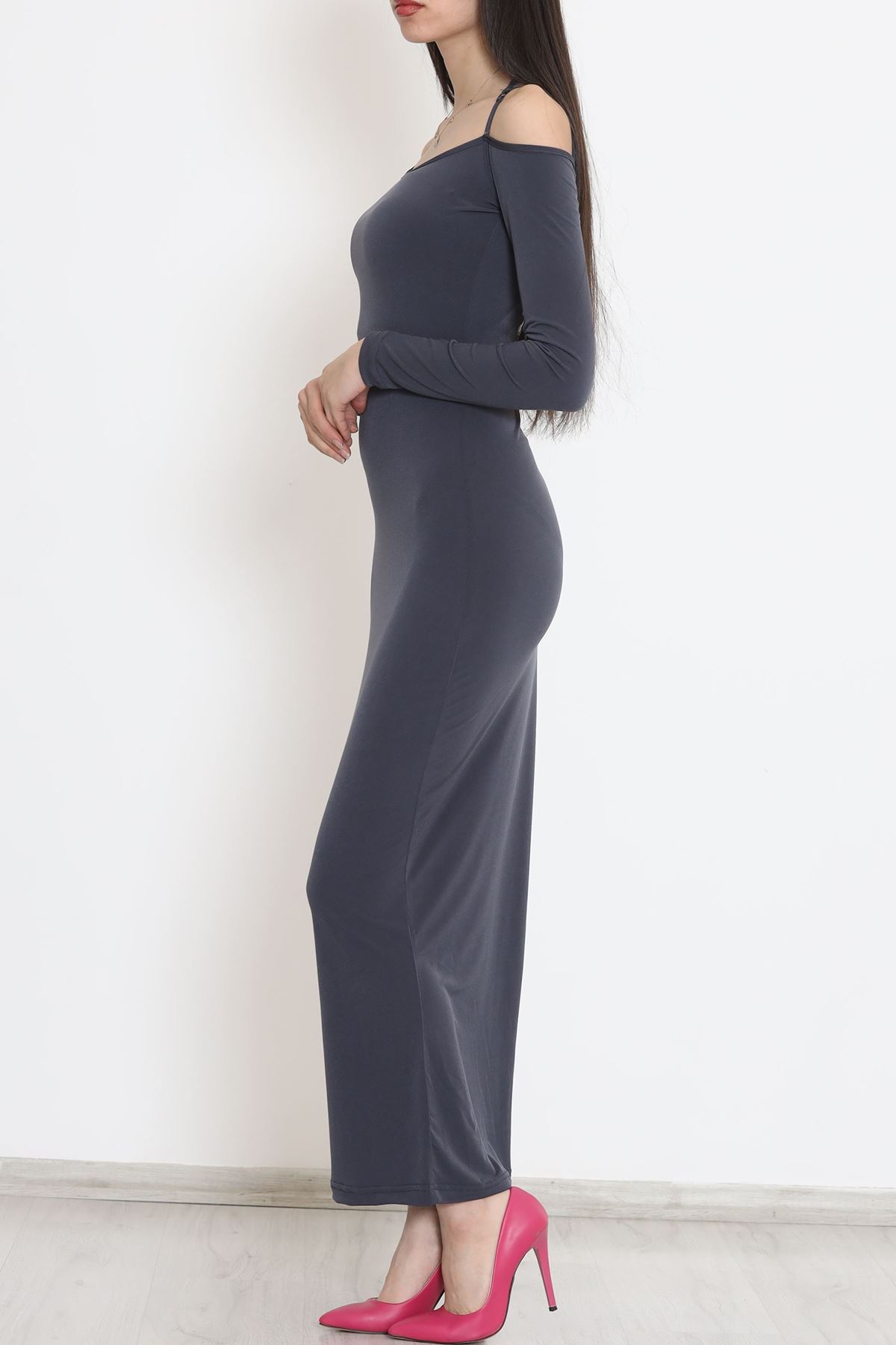 Omuz Detaylı Sandy Elbise Füme - 15839.1794.