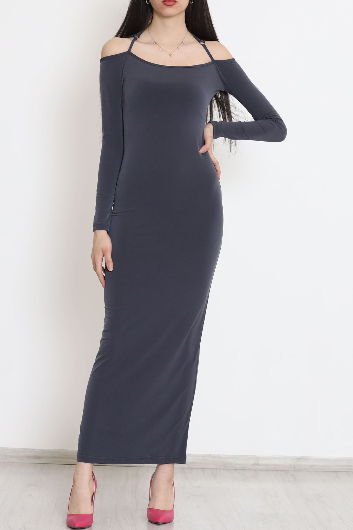 Omuz Detaylı Sandy Elbise Füme - 15839.1794.