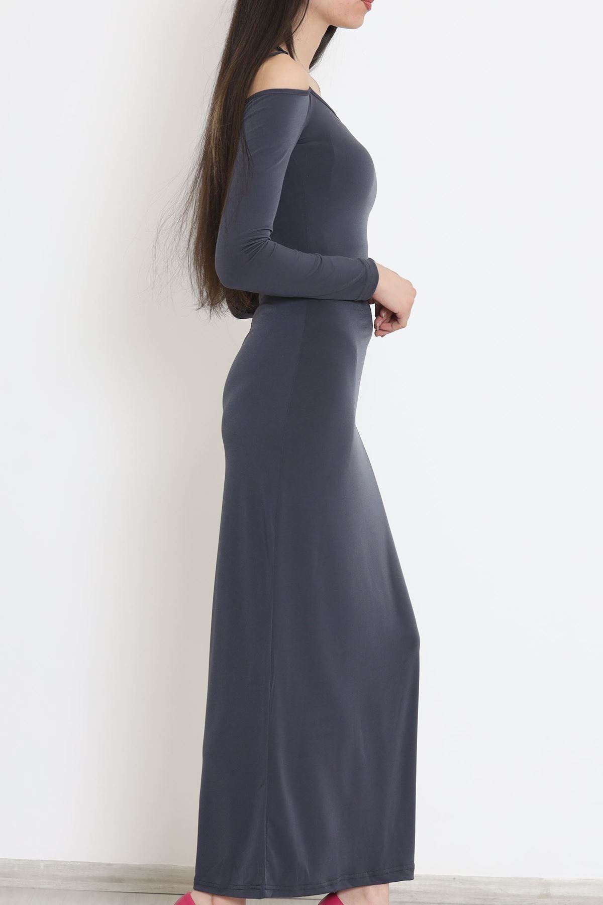 Omuz Detaylı Sandy Elbise Füme - 15839.1794.