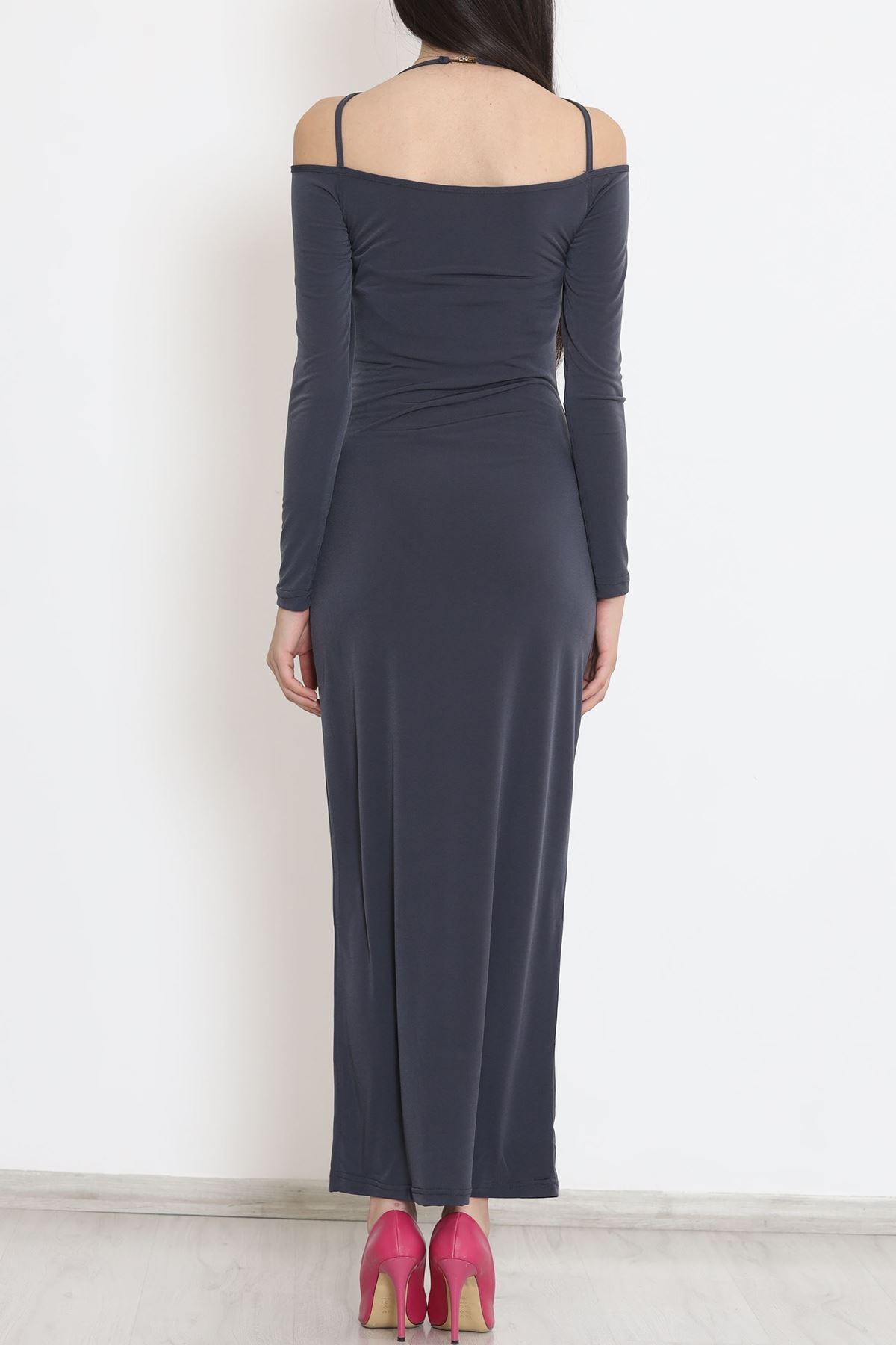 Omuz Detaylı Sandy Elbise Füme - 15839.1794.