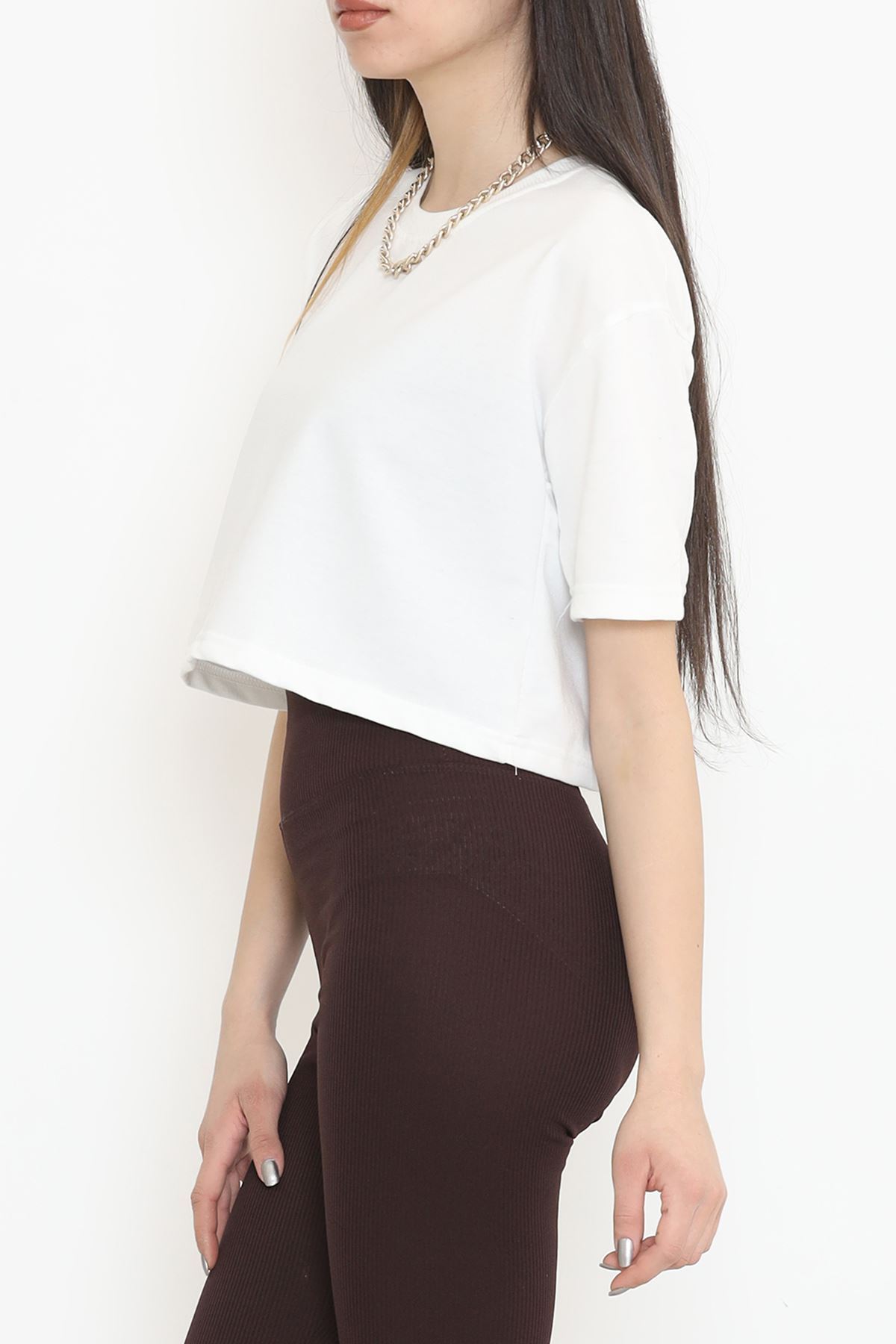 İki İplik Crop Tişört Beyaz - 15151.751.