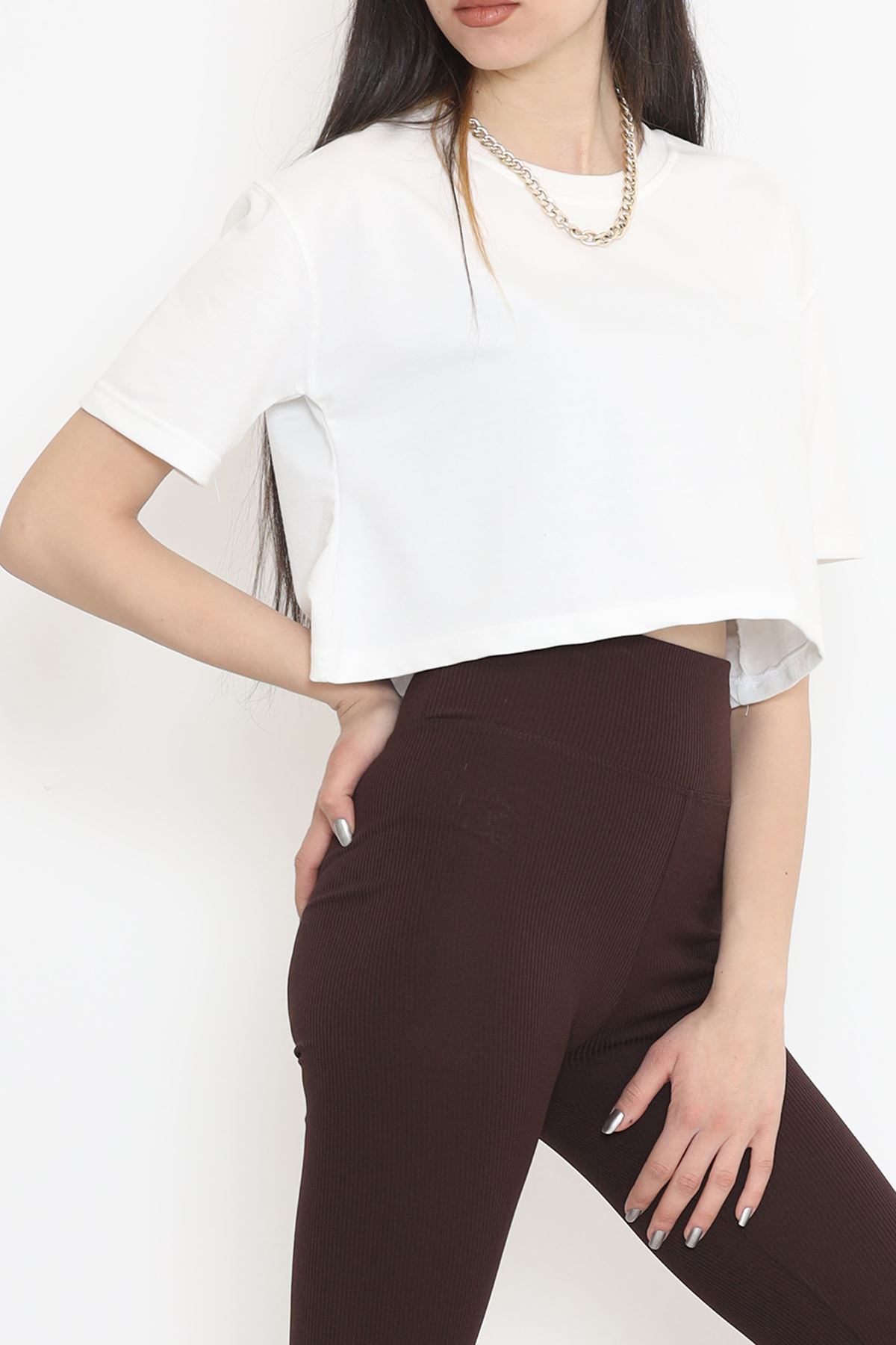 İki İplik Crop Tişört Beyaz - 15151.751.