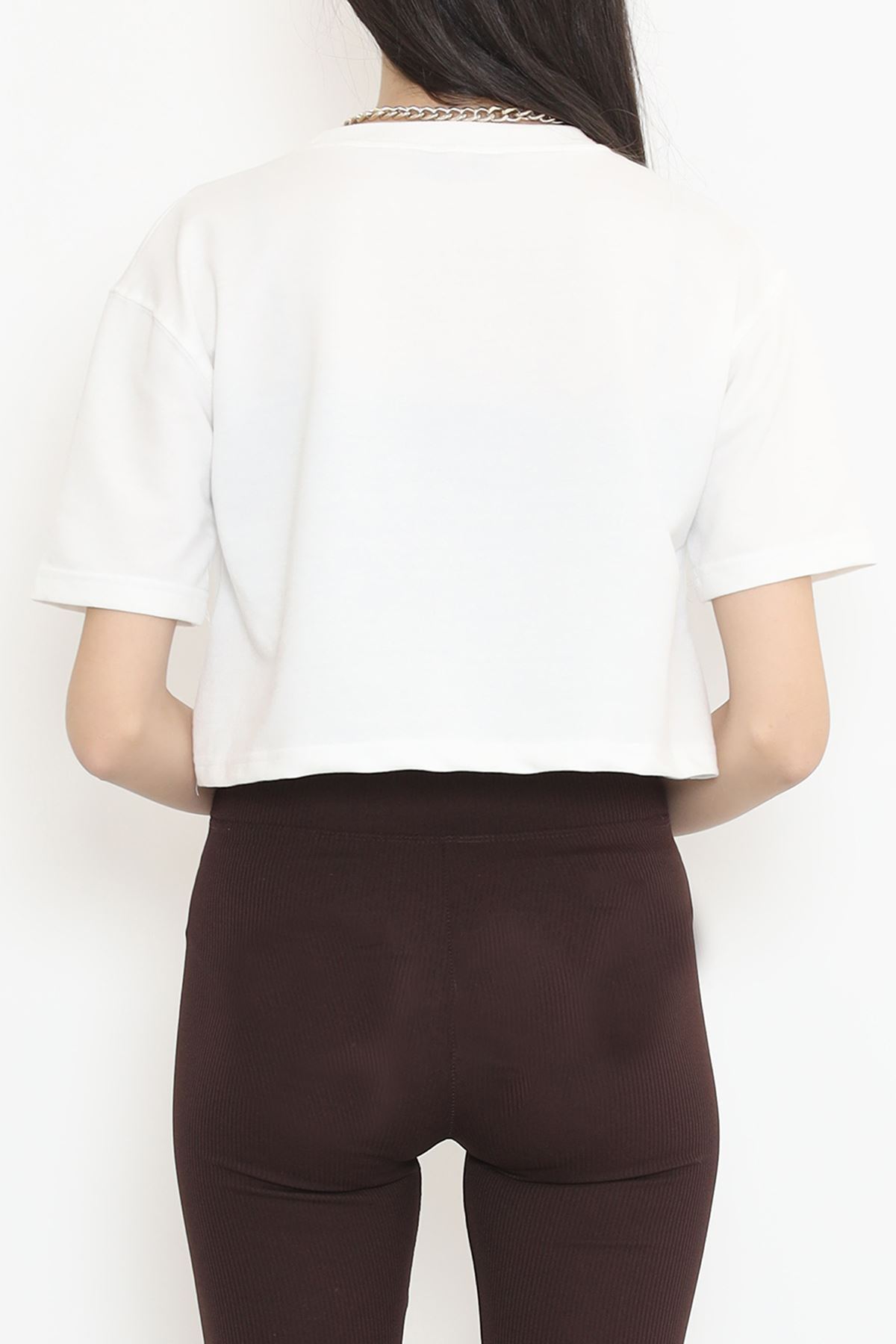 İki İplik Crop Tişört Beyaz - 15151.751.