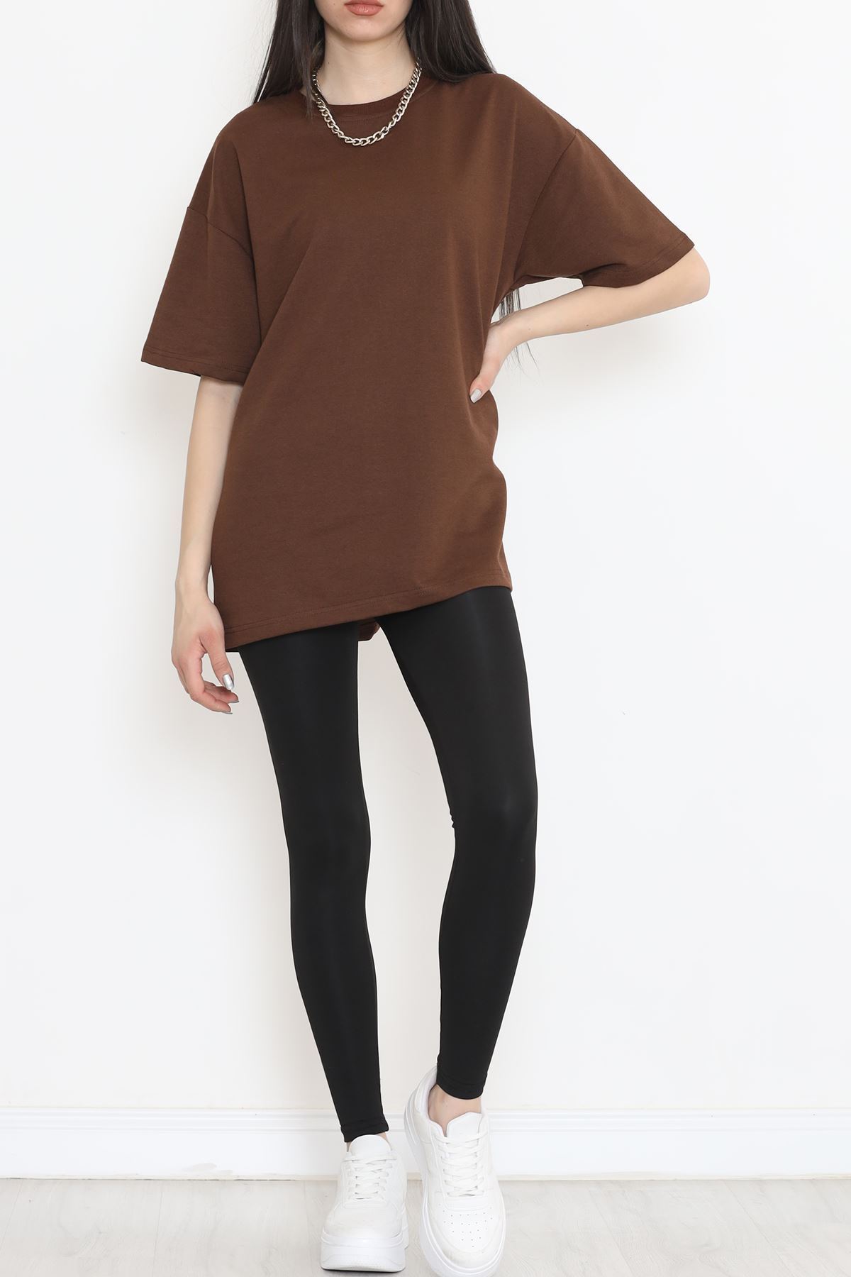Bisiklet Yaka İki İplik Tişört Kahve - 15152.751.