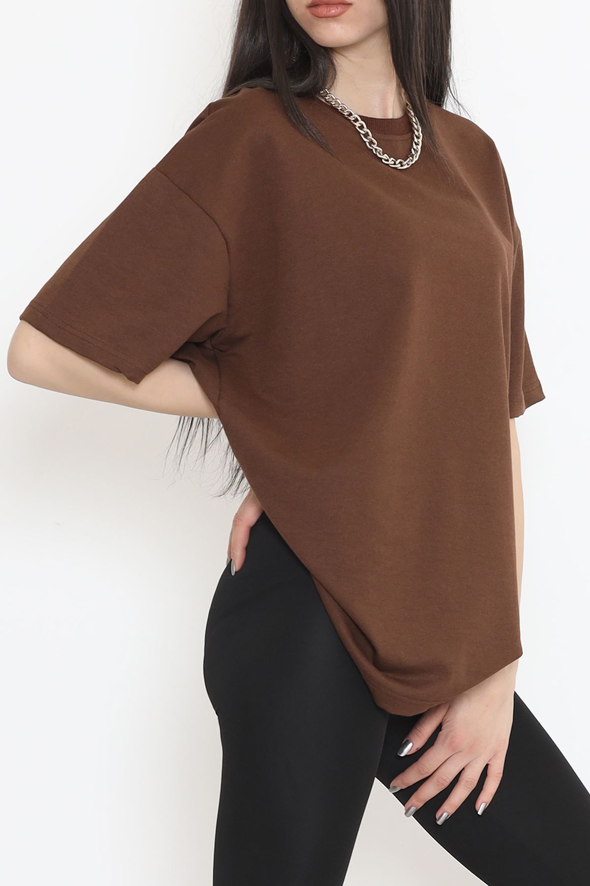 Bisiklet Yaka İki İplik Tişört Kahve - 15152.751.