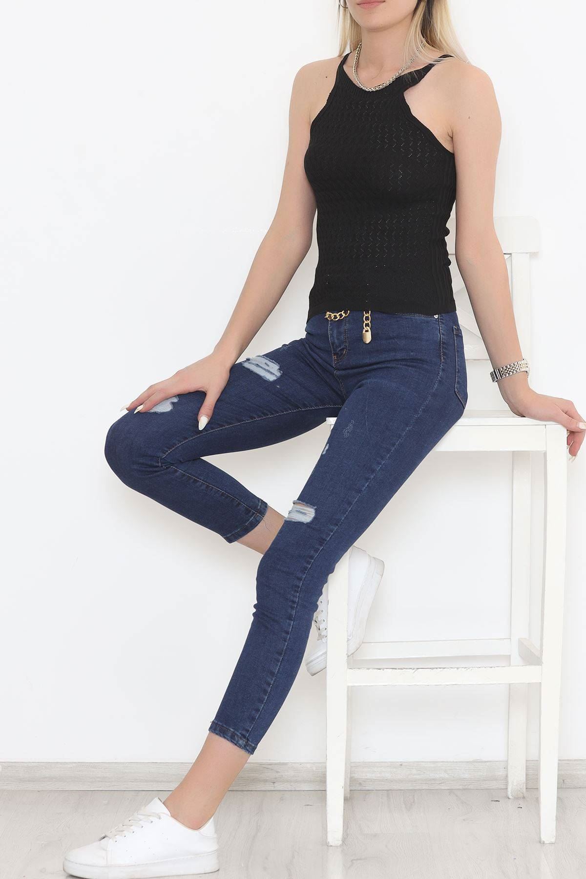 Askılı Çizgili Atlet Siyah - 11739.1019.