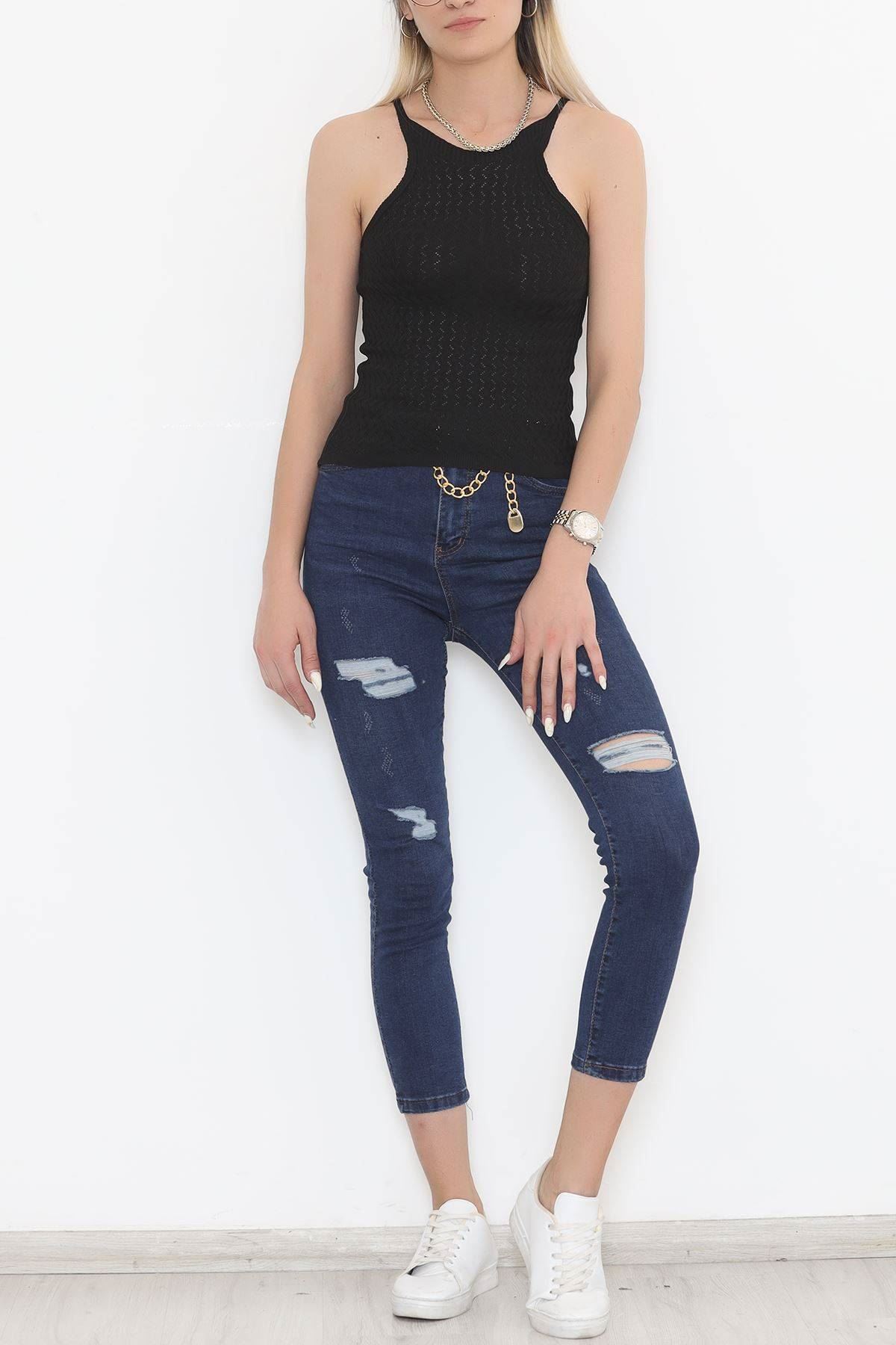 Askılı Çizgili Atlet Siyah - 11739.1019.