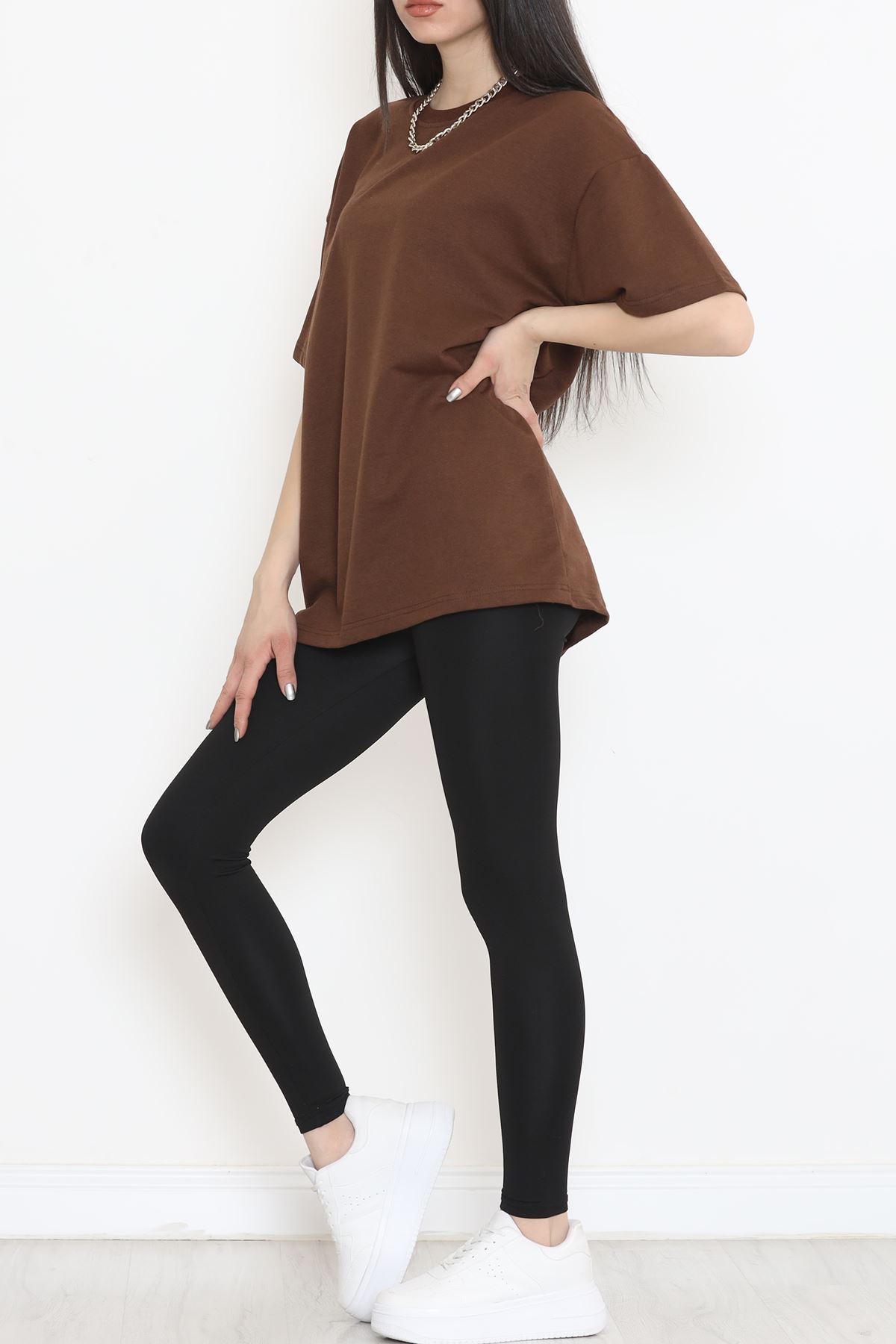 Bisiklet Yaka İki İplik Tişört Kahve - 15152.751.