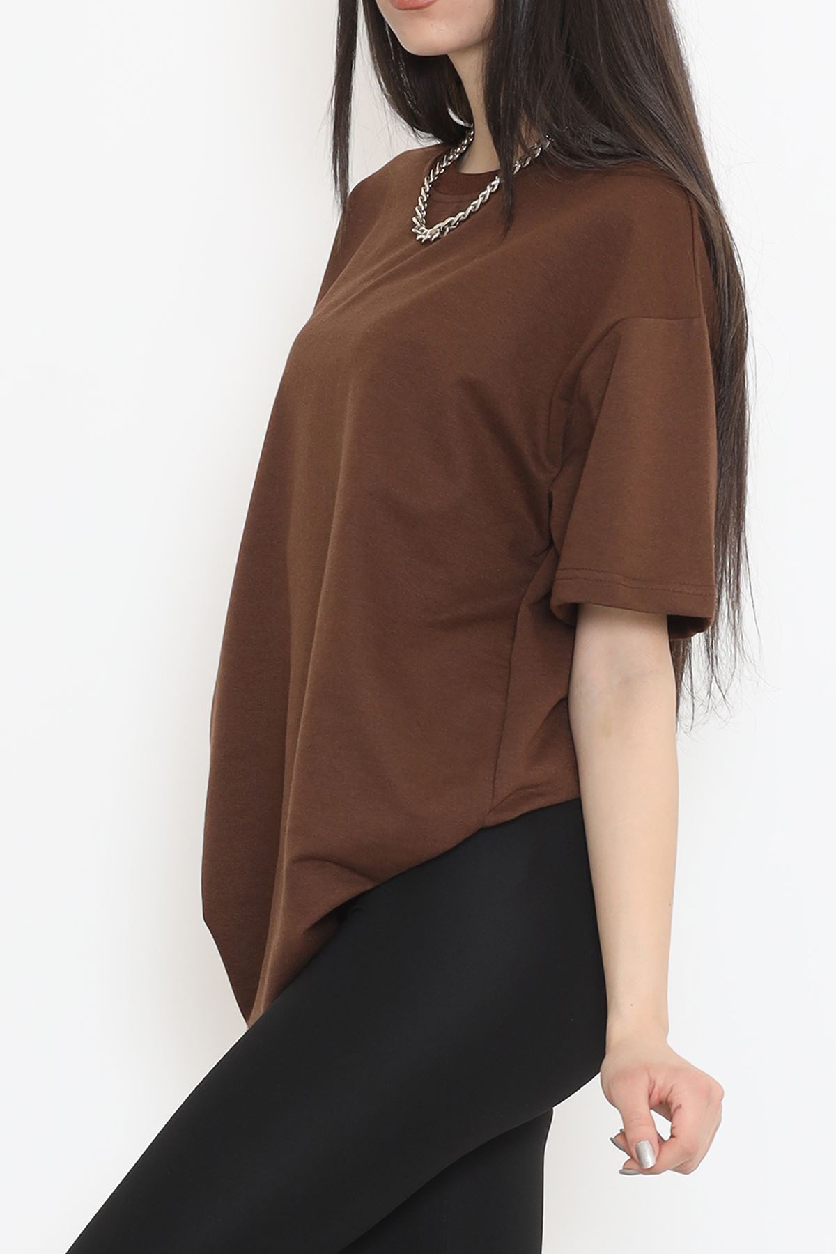 Bisiklet Yaka İki İplik Tişört Kahve - 15152.751.