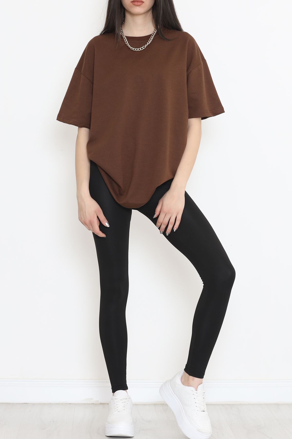 Bisiklet Yaka İki İplik Tişört Kahve - 15152.751.