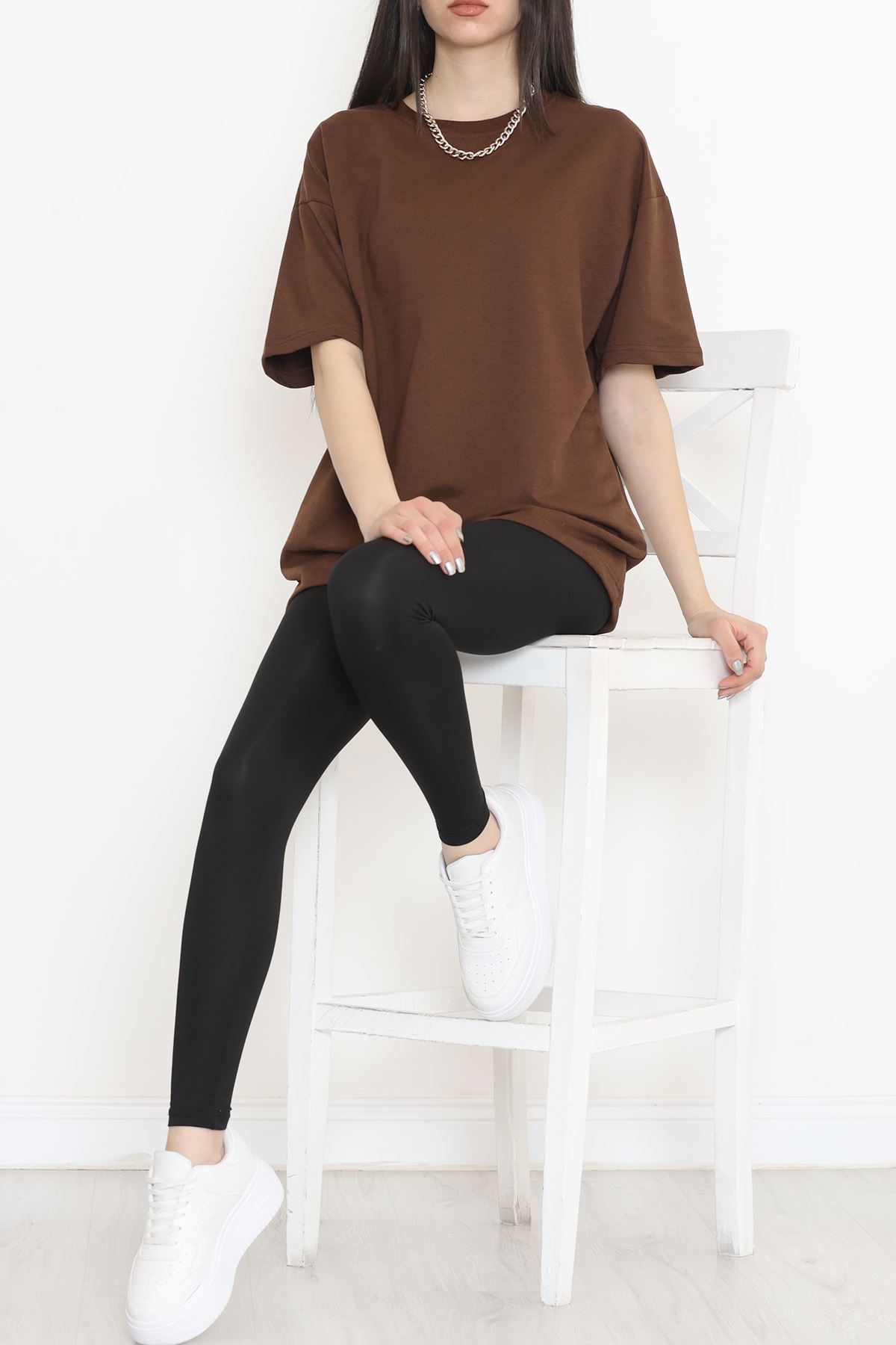 Bisiklet Yaka İki İplik Tişört Kahve - 15152.751.