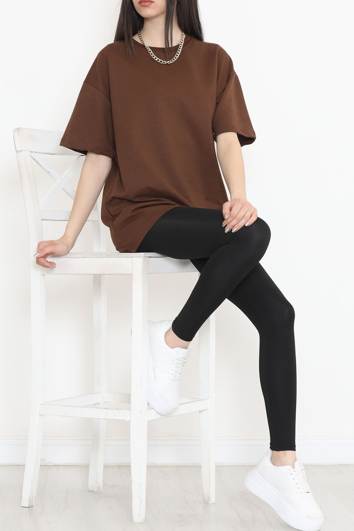 Bisiklet Yaka İki İplik Tişört Kahve - 15152.751.