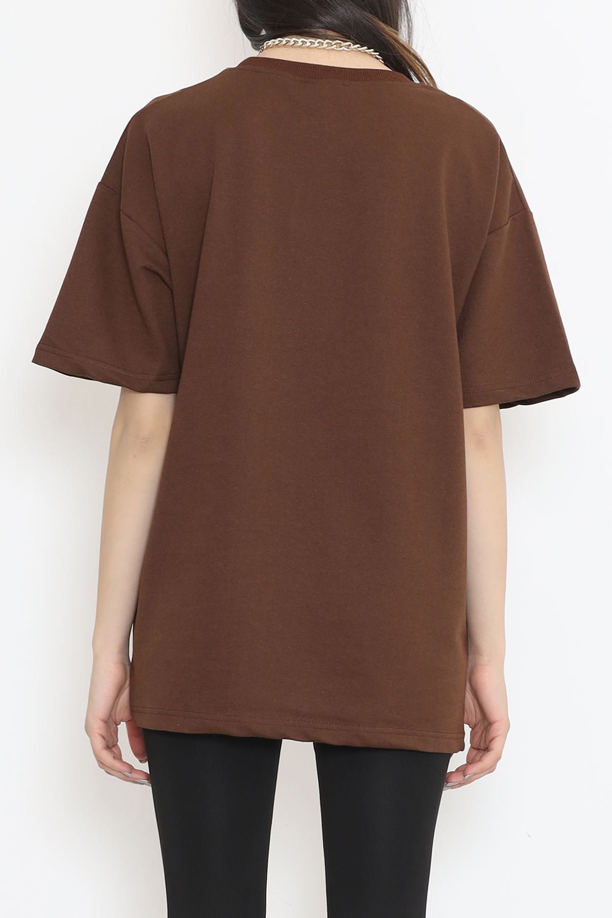 Bisiklet Yaka İki İplik Tişört Kahve - 15152.751.