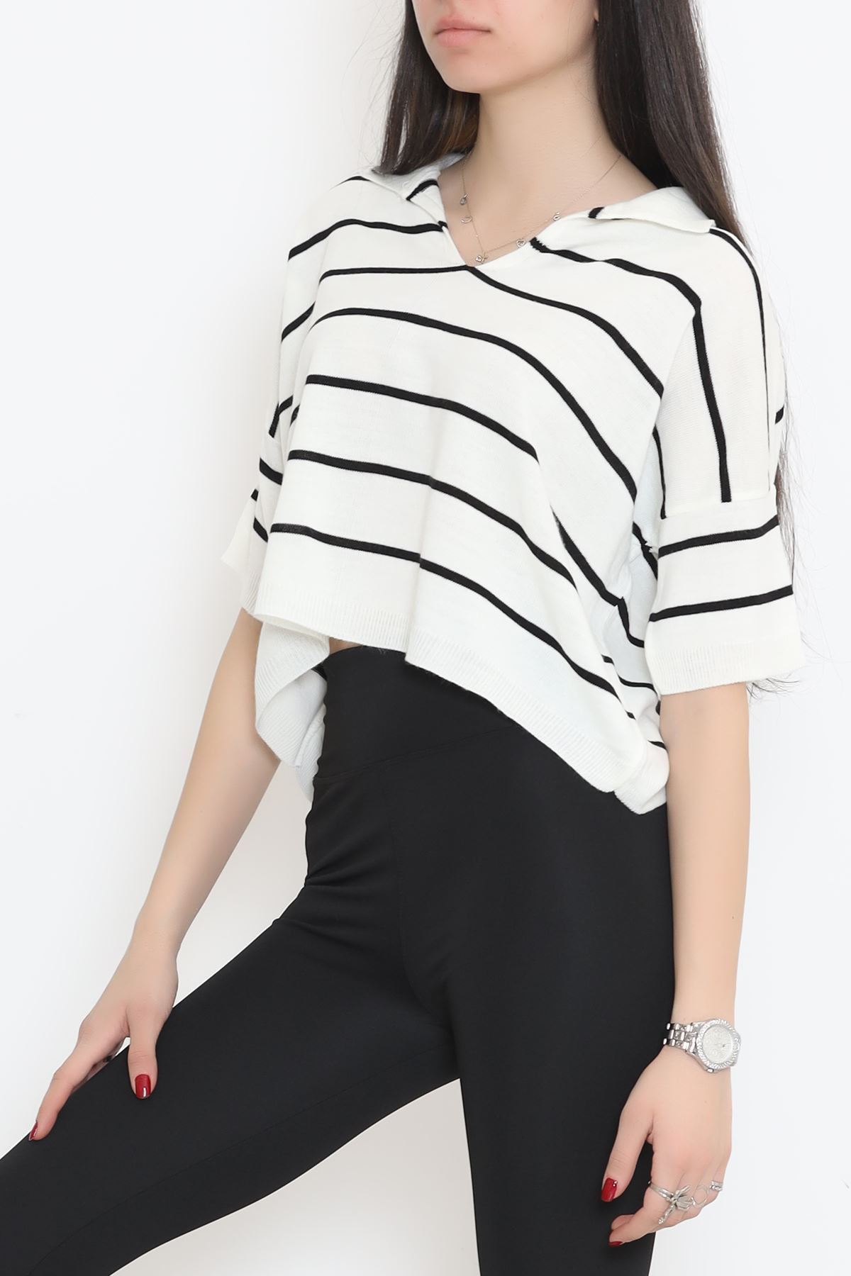 Gömlek Yaka Çizgili Triko Kemiksiyah - 11182.1323.