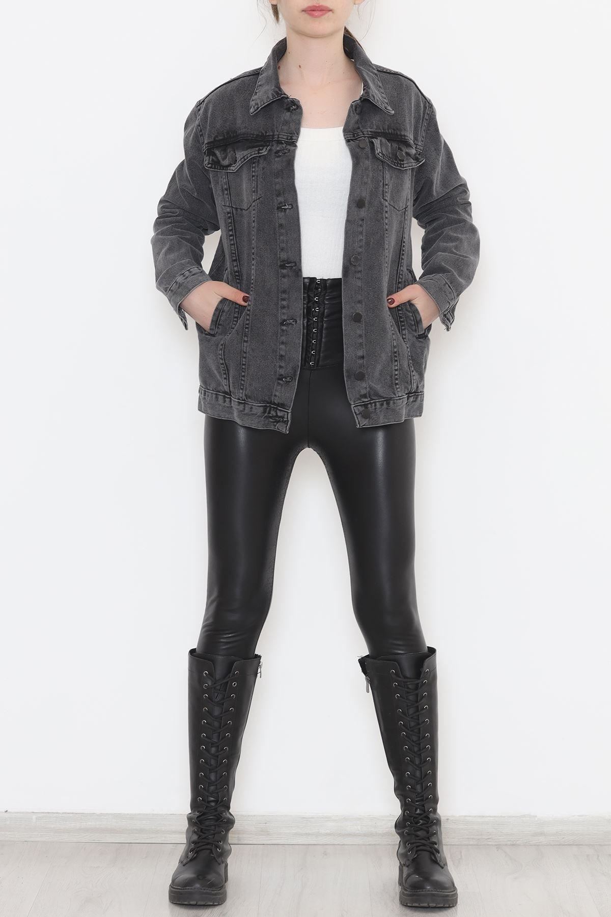 Cep Detaylı Kot Ceket Füme - 12290.1184.