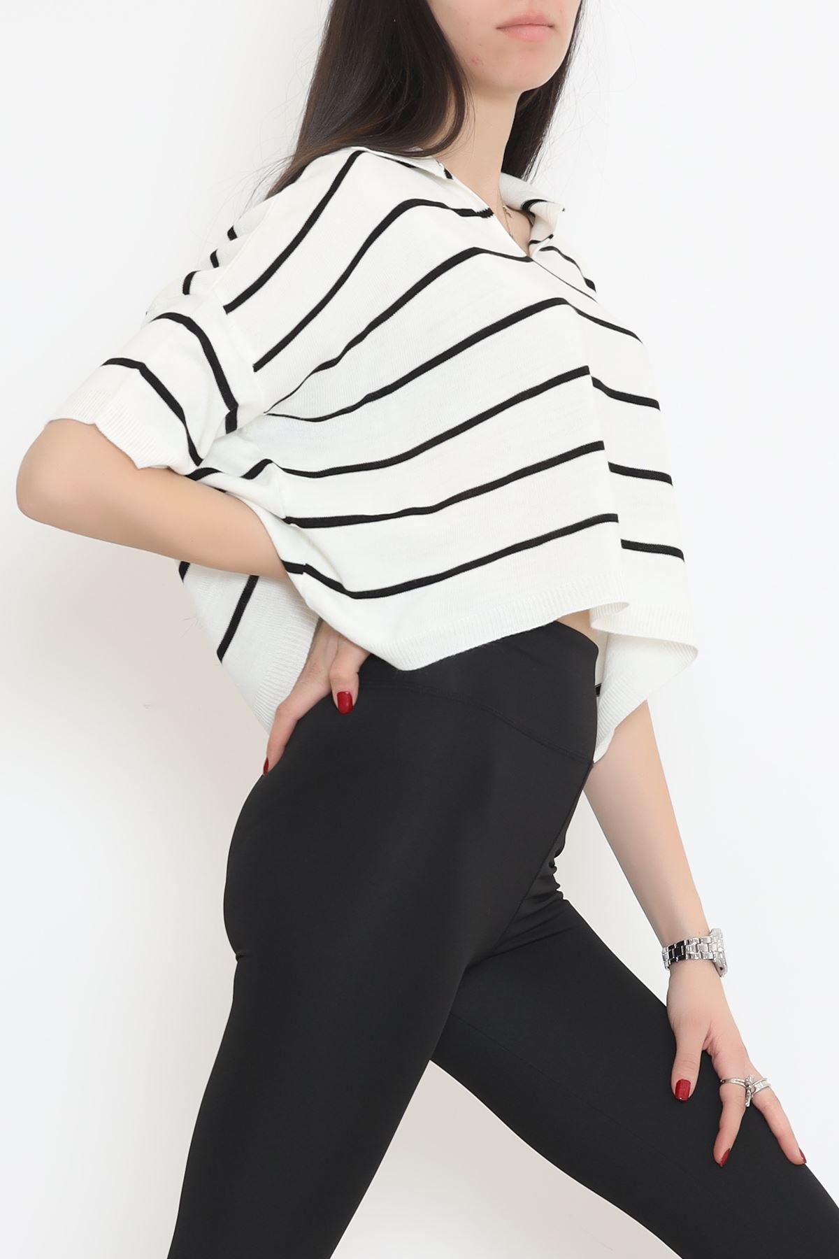 Gömlek Yaka Çizgili Triko Kemiksiyah - 11182.1323.